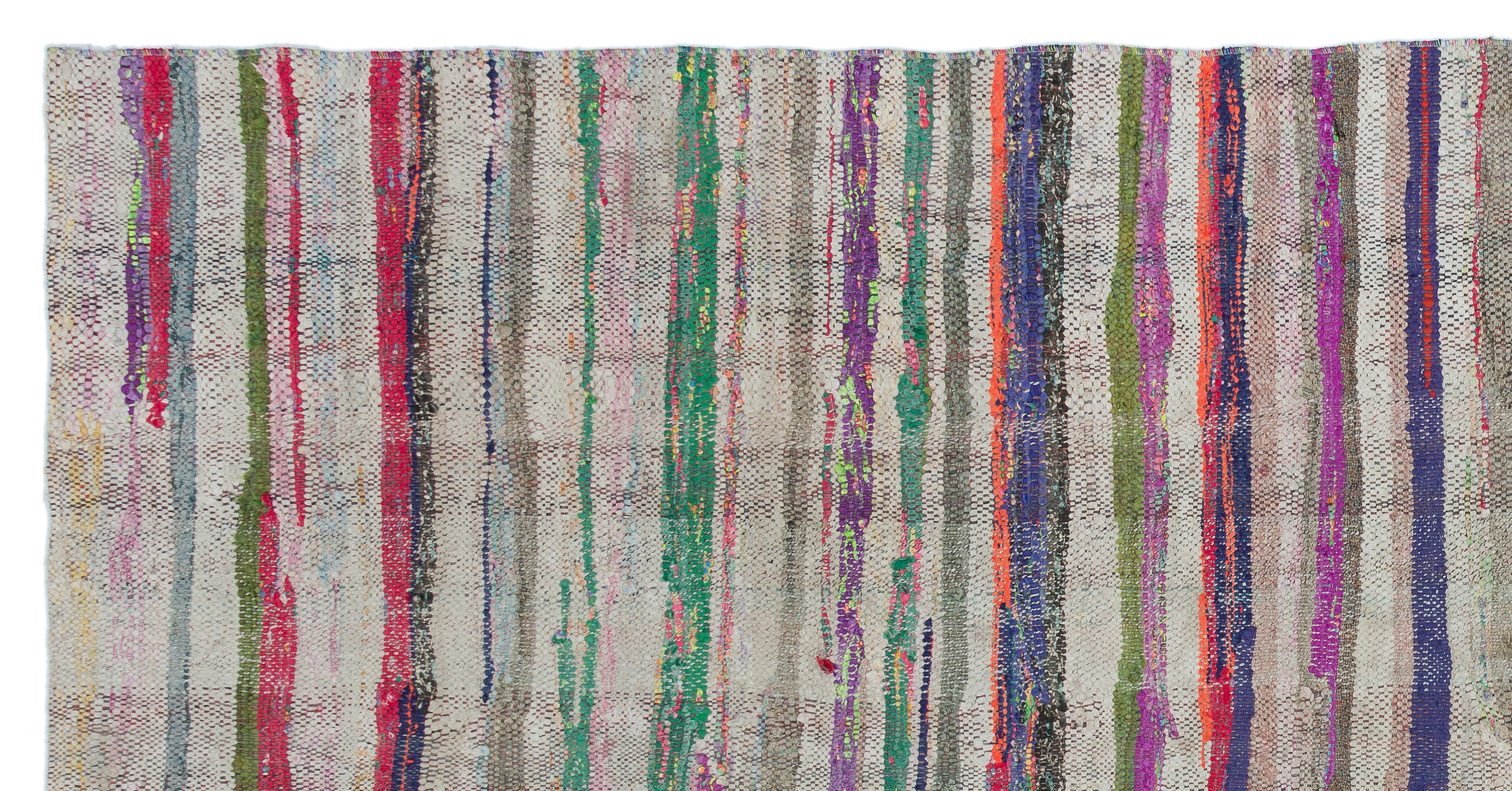 Girit Beige Striped Wool Handmade Area Rug 4'9" x 9'10"