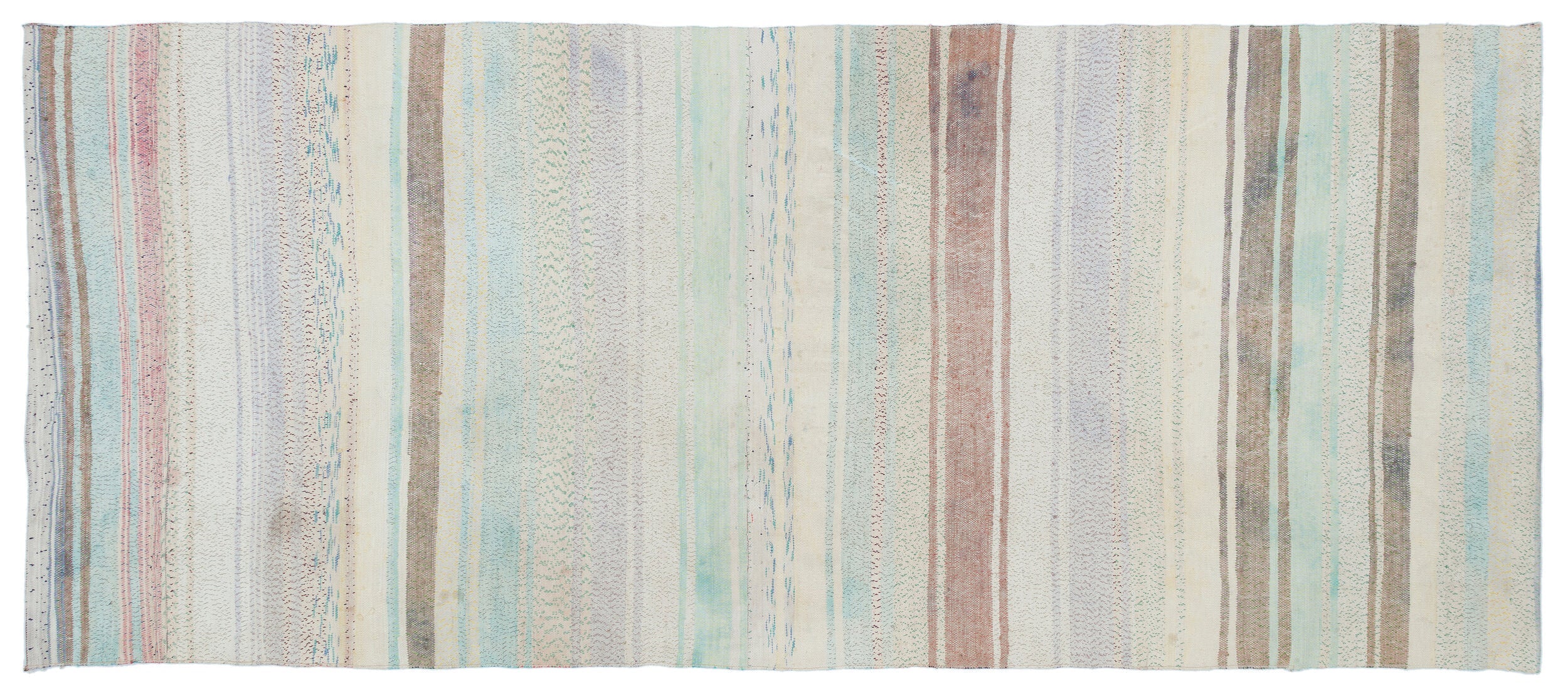 Girit 32202 Beige Striped Wool Handmade Area Rug 4'1" x 9'10"