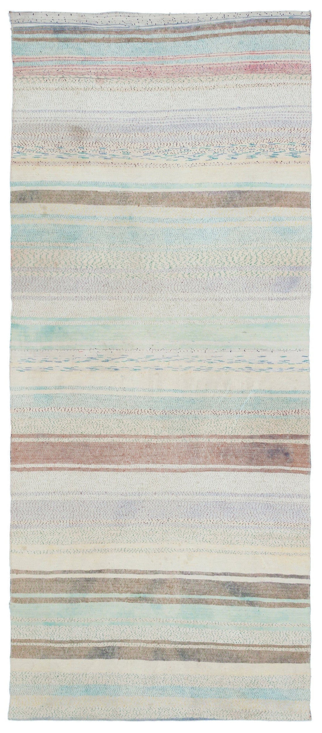 Girit 32202 Beige Striped Wool Handmade Area Rug 4'1" x 9'10"