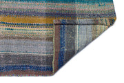 Girit Grey Striped Wool Handmade Area Rug 4'7" x 6'11"