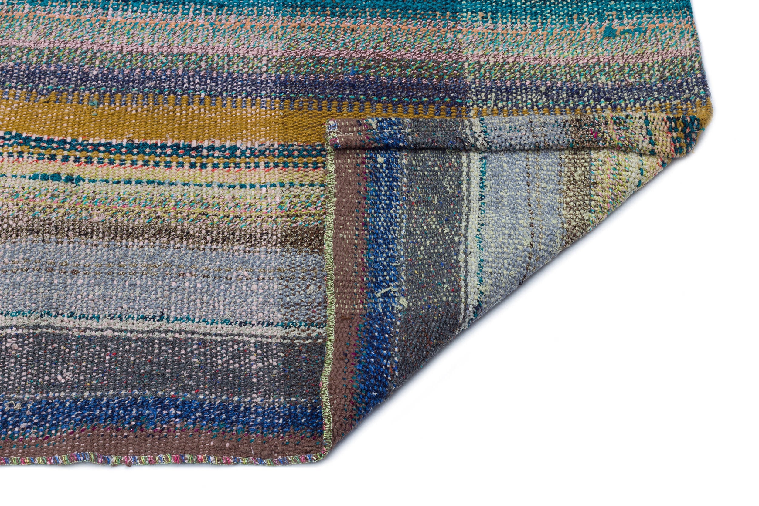 Girit Grey Striped Wool Handmade Area Rug 4'7" x 6'11"
