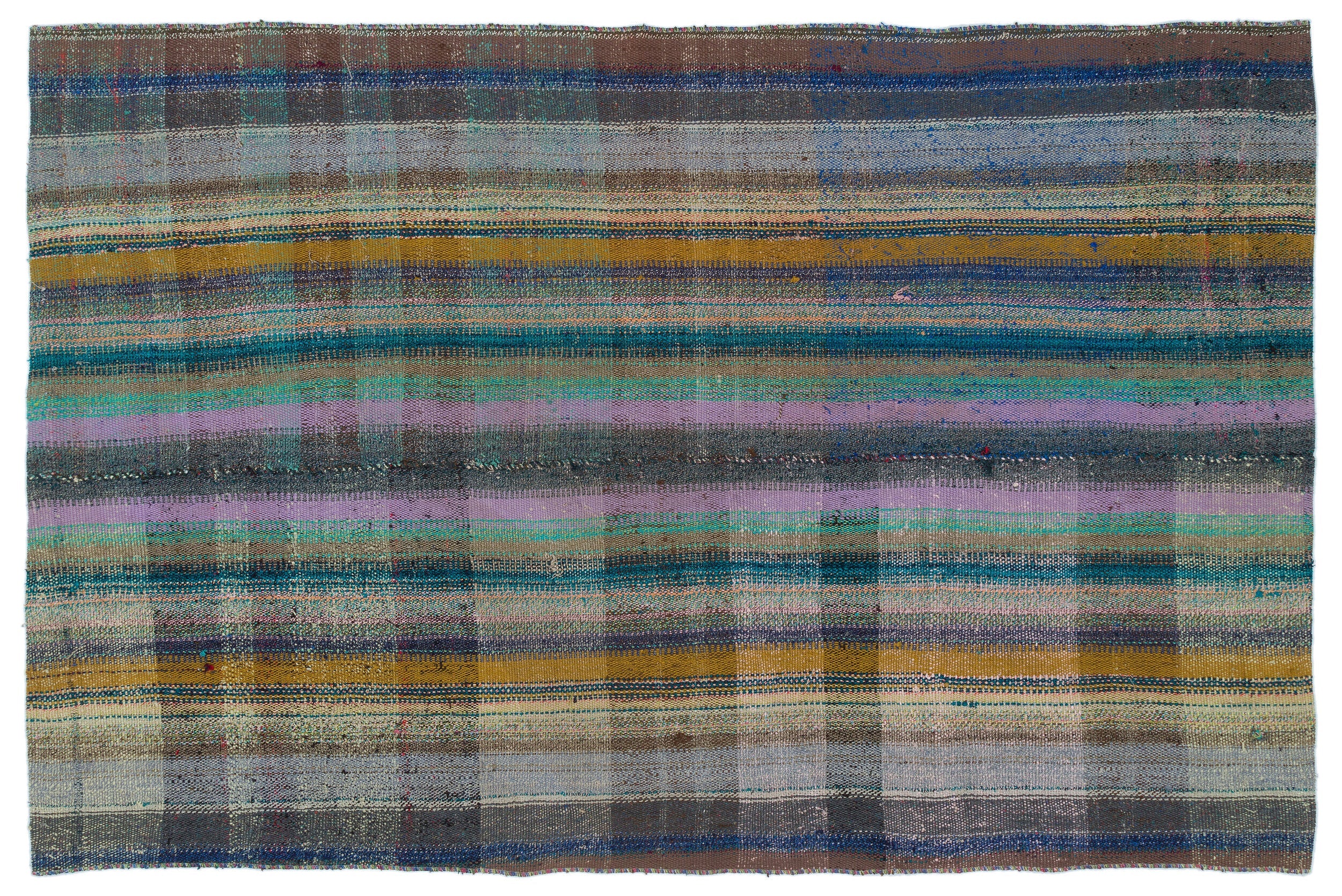 Girit Grey Striped Wool Handmade Area Rug 4'7" x 6'11"