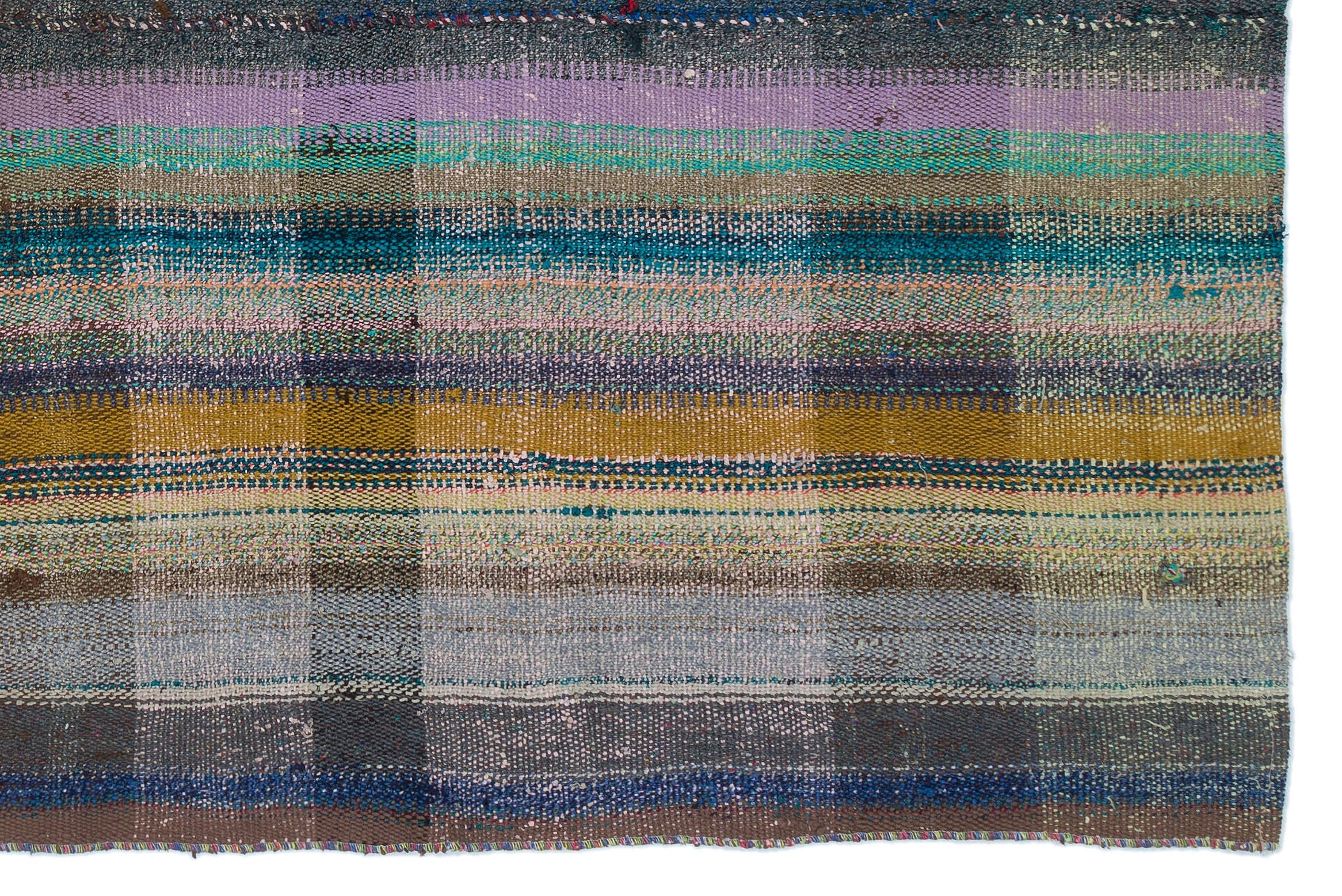 Girit Grey Striped Wool Handmade Area Rug 4'7" x 6'11"