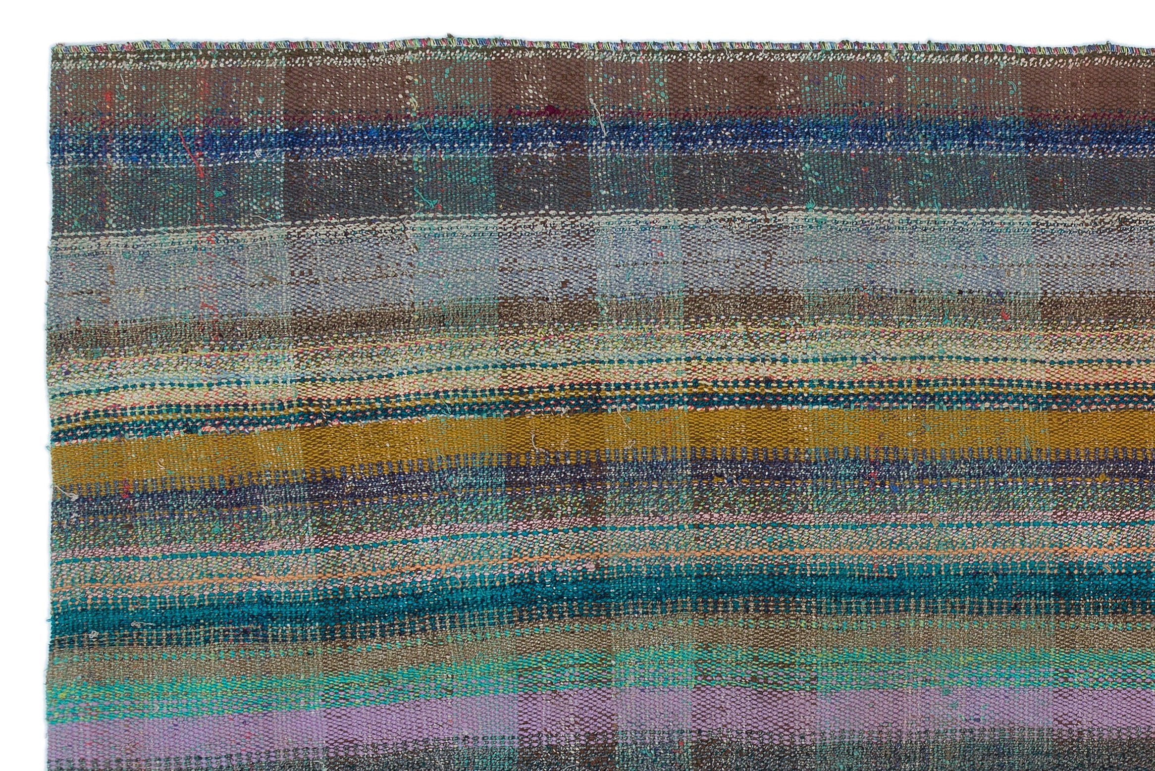 Girit Grey Striped Wool Handmade Area Rug 4'7" x 6'11"