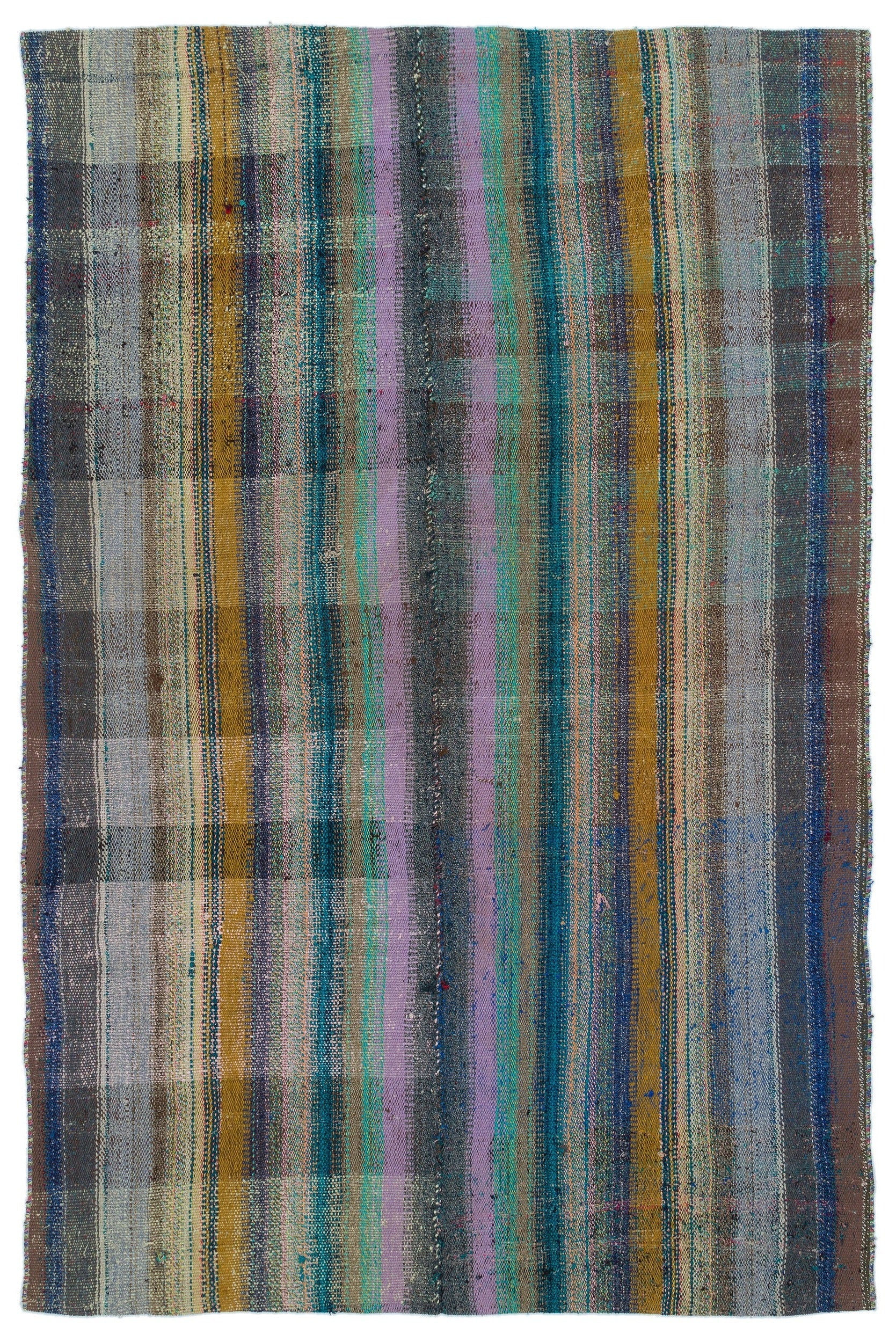 Girit Grey Striped Wool Handmade Area Rug 4'7" x 6'11"