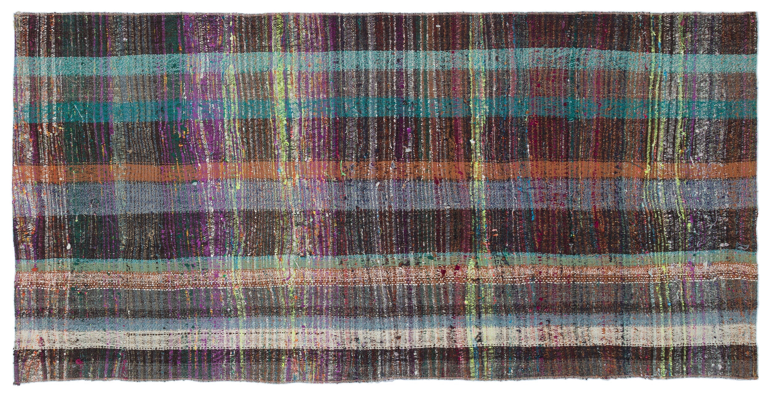Girit Brown Striped Wool Handmade Area Rug 3'3" x 6'9"