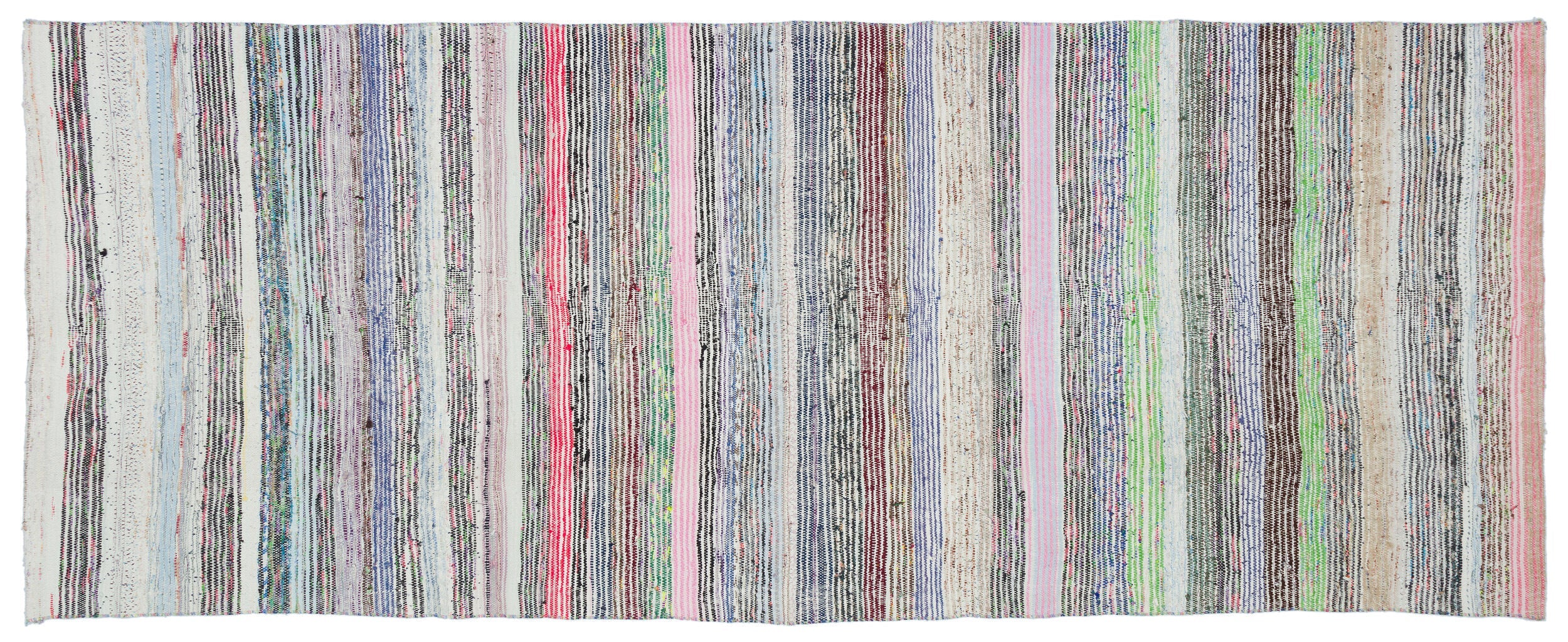 Girit Beige Striped Wool Handmade Area Rug 4'5" x 11'2"