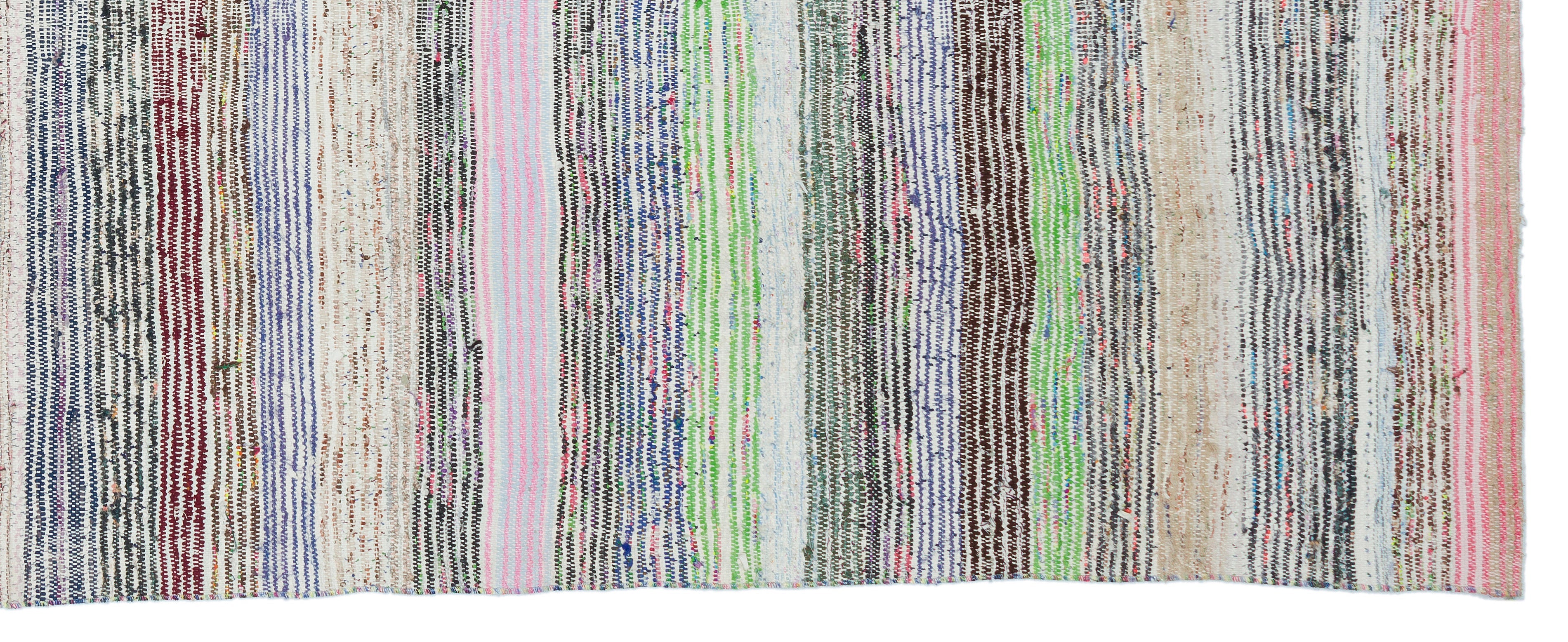 Girit Beige Striped Wool Handmade Area Rug 4'5" x 11'2"