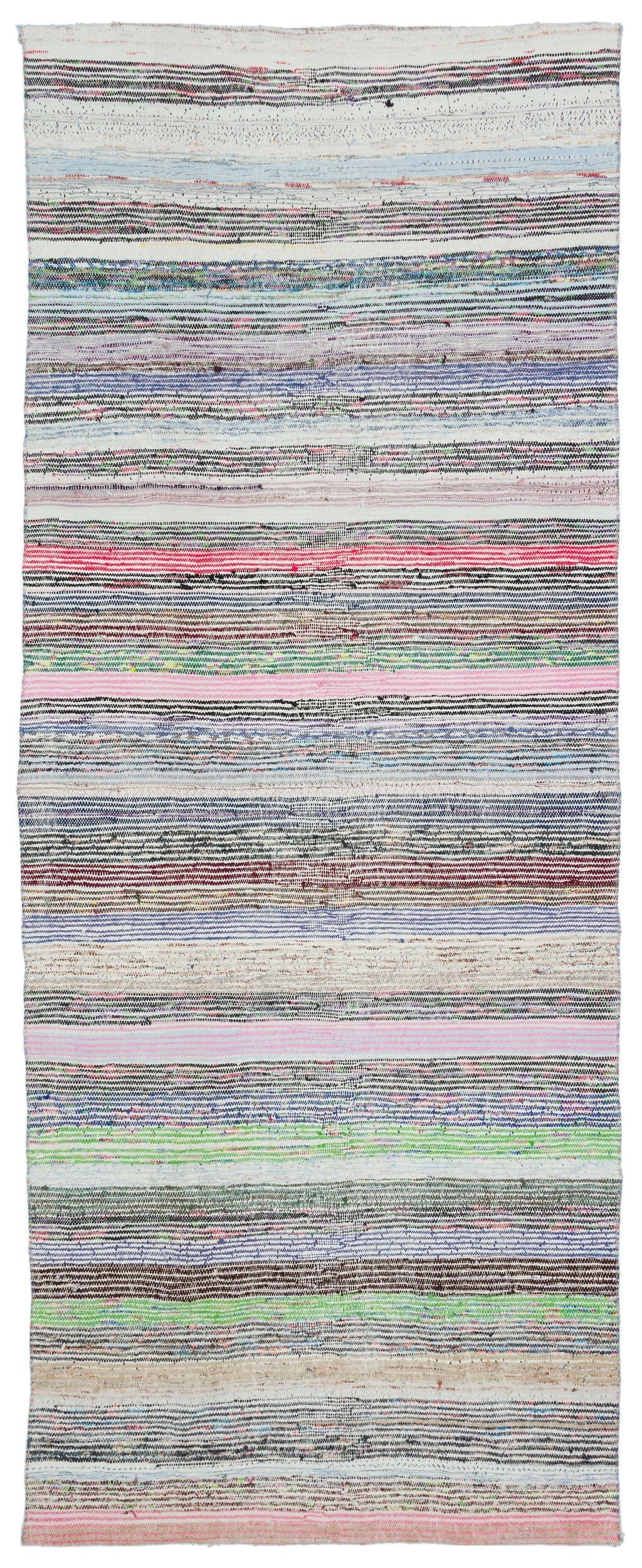 Girit Beige Striped Wool Handmade Area Rug 4'5" x 11'2"