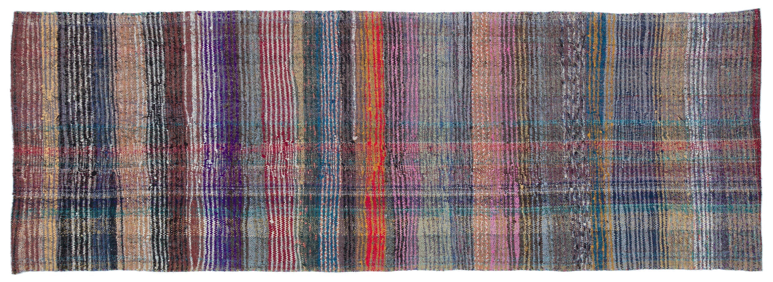Girit Grey Striped Wool Handmade Area Rug 3'5" x 10'2"