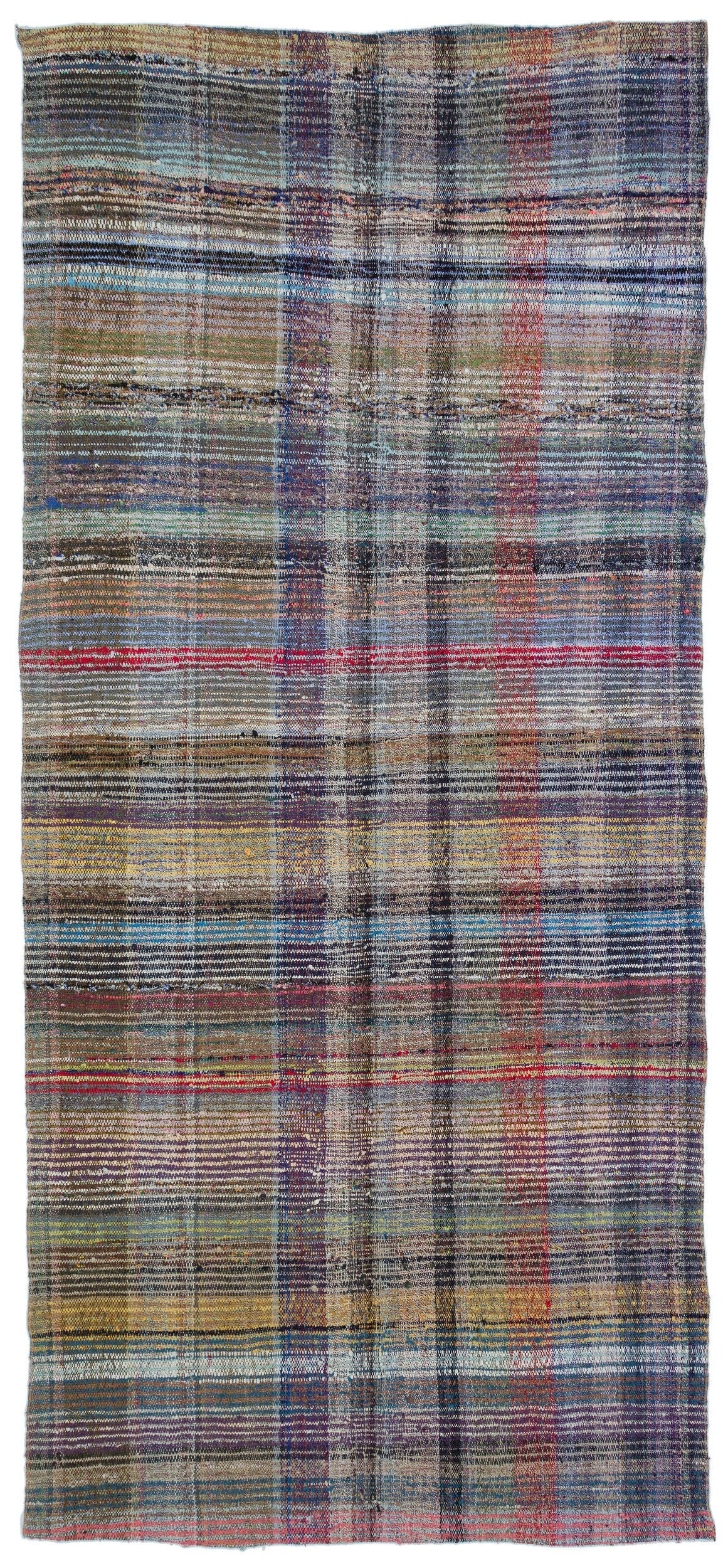 Girit Beige Striped Wool Handmade Area Rug 5'7" x 10'2"