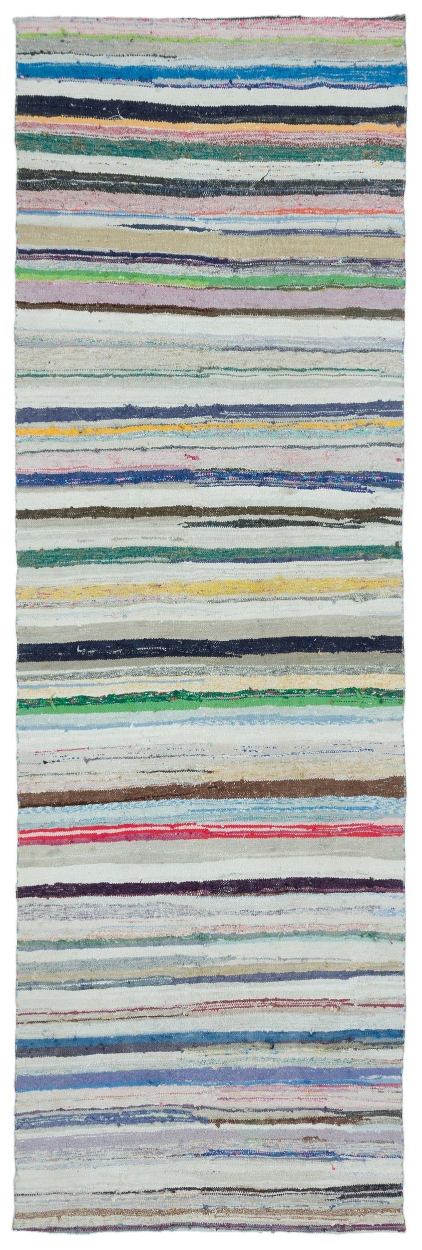 Girit Beige Striped Wool Handmade Area Rug 6'5" x 8'9"