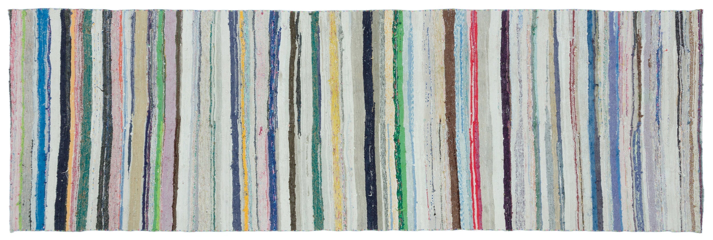 Girit Beige Striped Wool Handmade Area Rug 6'5" x 8'9"
