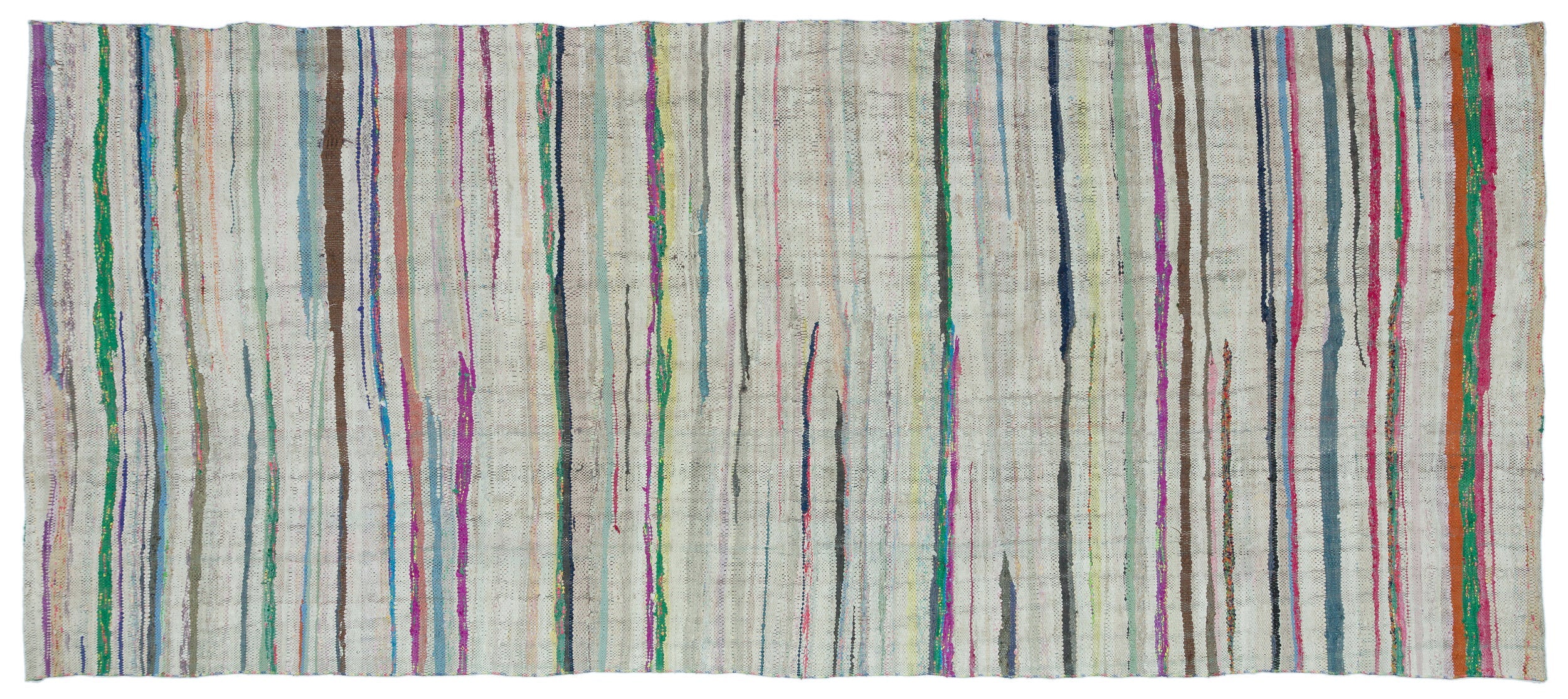 Girit Beige Striped Wool Handmade Area Rug 5'8" x 13'1"