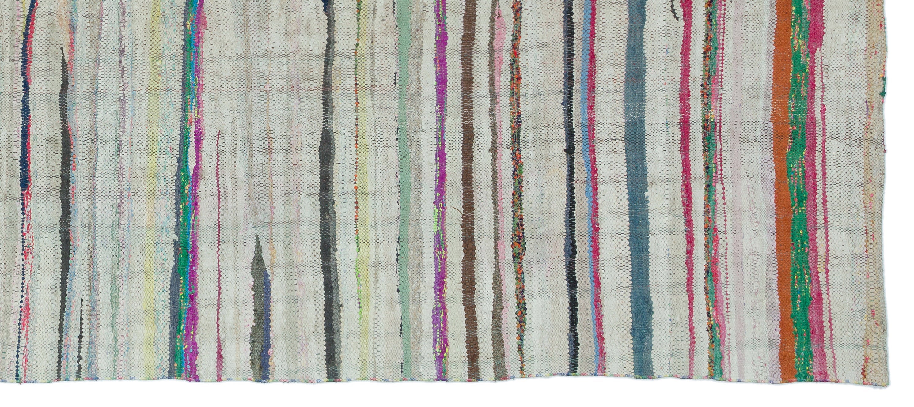 Girit Beige Striped Wool Handmade Area Rug 5'8" x 13'1"