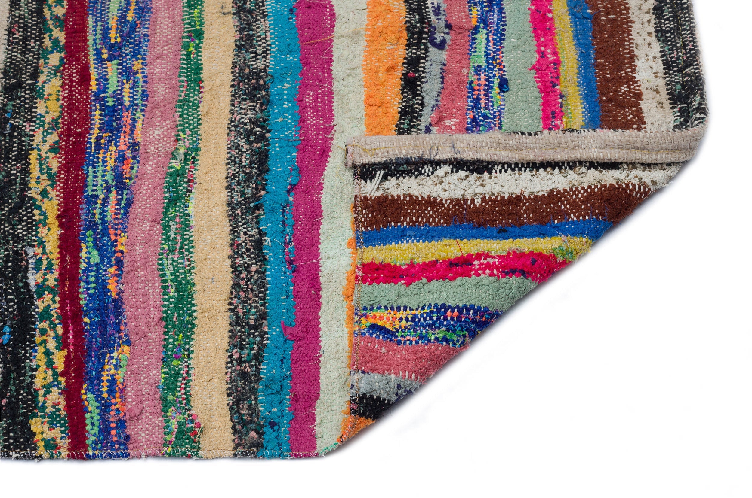 Girit Beige Striped Wool Handmade Area Rug 5'3" x 8'3"