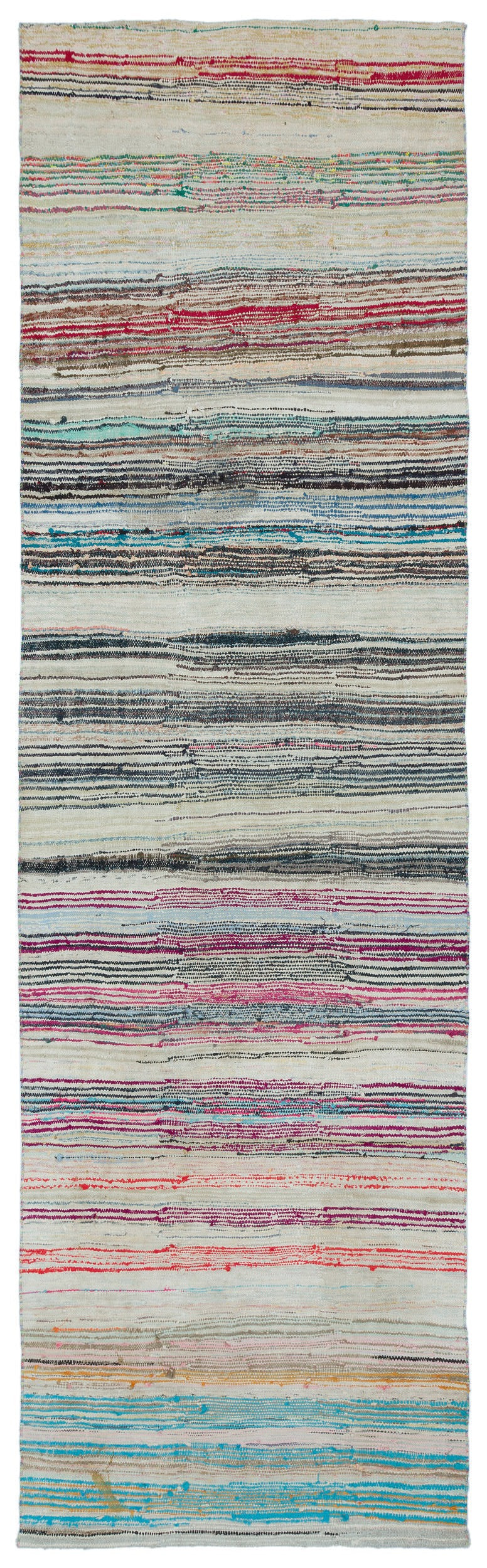 Girit Beige Striped Wool Handmade Area Rug 6'9" x 7'11"