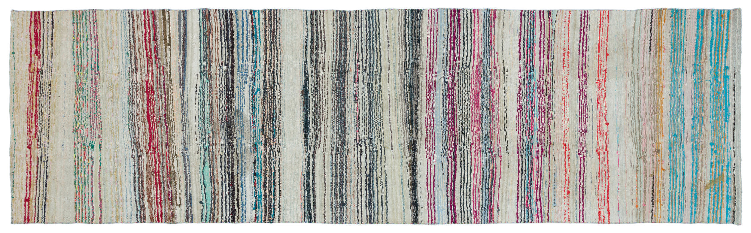 Girit Beige Striped Wool Handmade Area Rug 6'9" x 7'11"