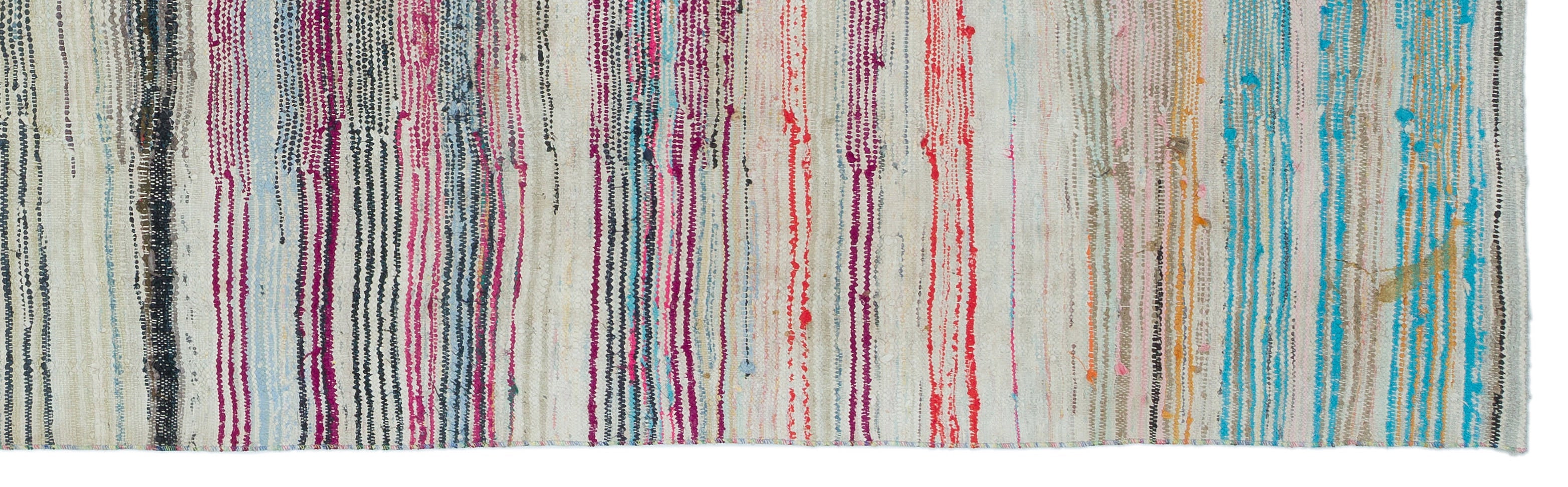 Girit Beige Striped Wool Handmade Area Rug 6'9" x 7'11"