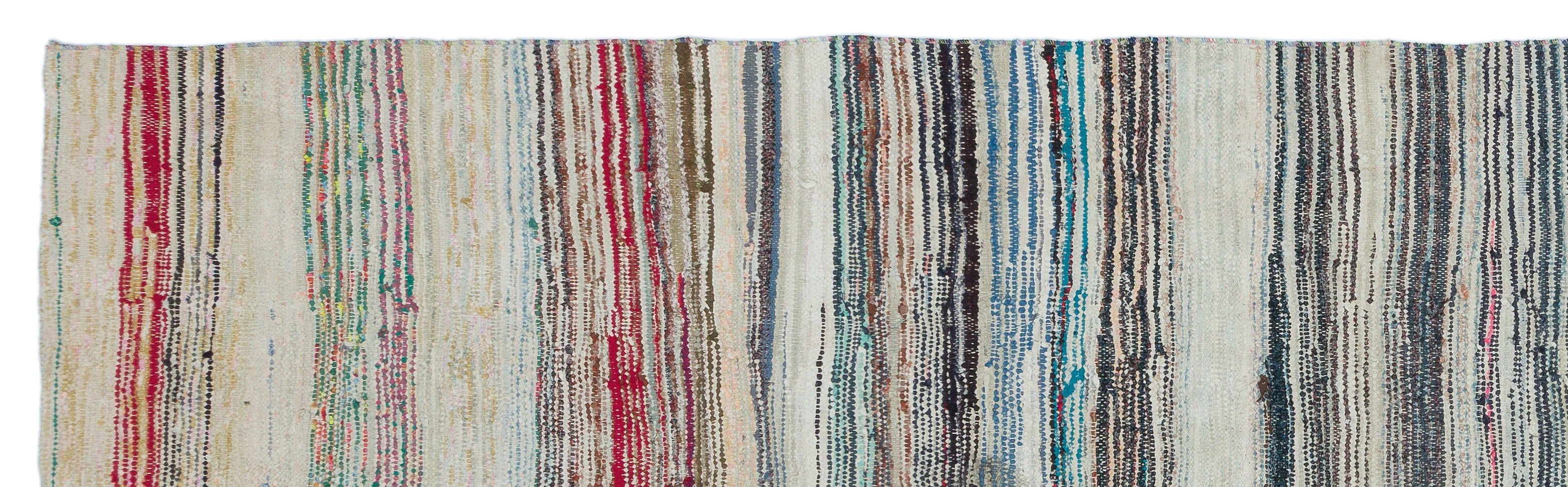 Girit Beige Striped Wool Handmade Area Rug 6'9" x 7'11"