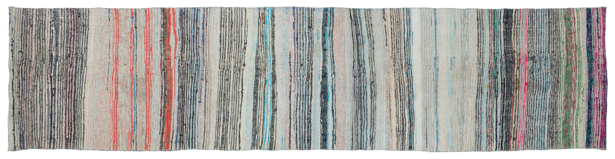 Girit Beige Striped Wool Handmade Area Rug 4'11" x 9'2"