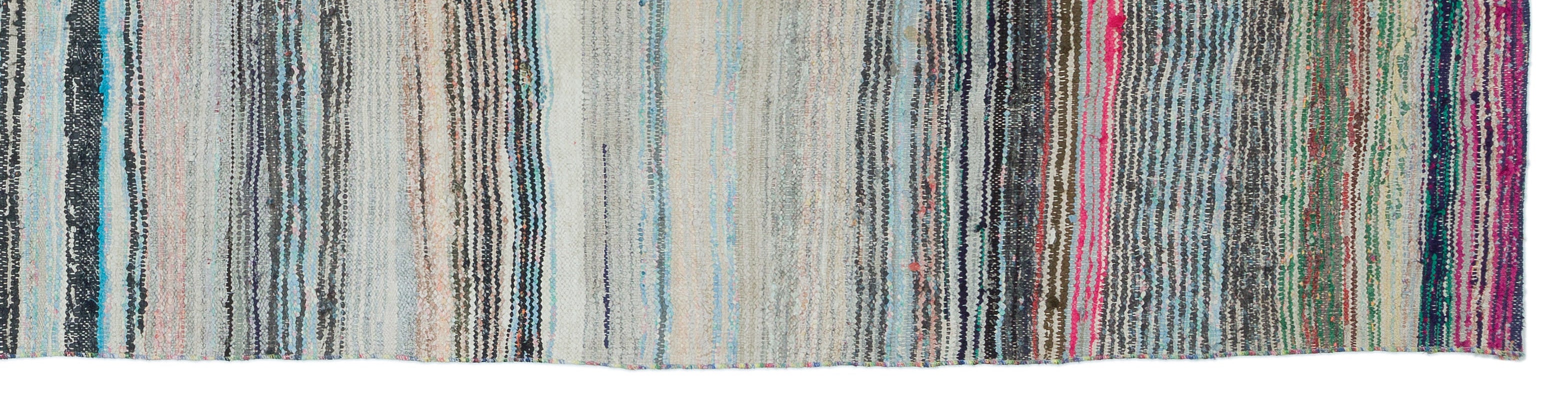 Girit Beige Striped Wool Handmade Area Rug 4'11" x 9'2"