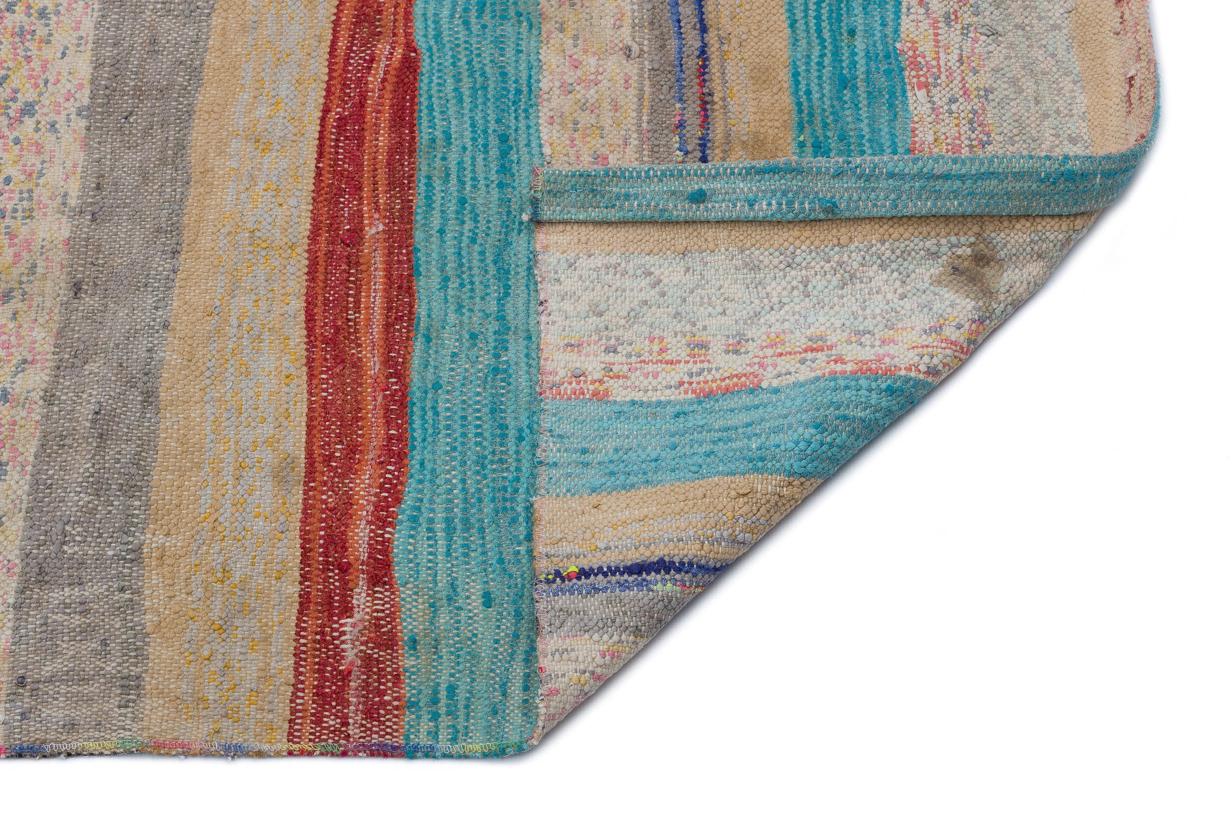Girit Beige Striped Wool Handmade Area Rug 4'6" x 13'7"