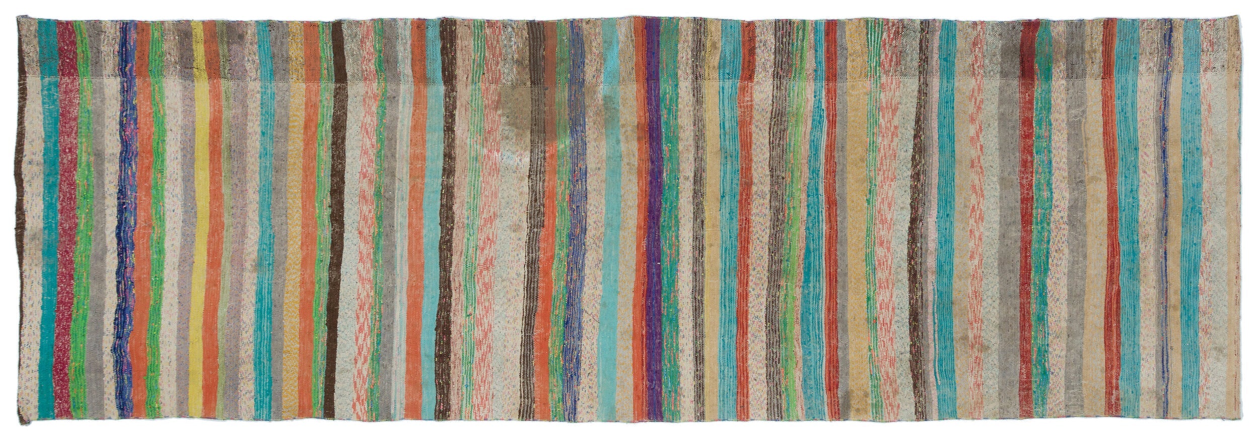 Girit Beige Striped Wool Handmade Area Rug 4'6" x 13'7"