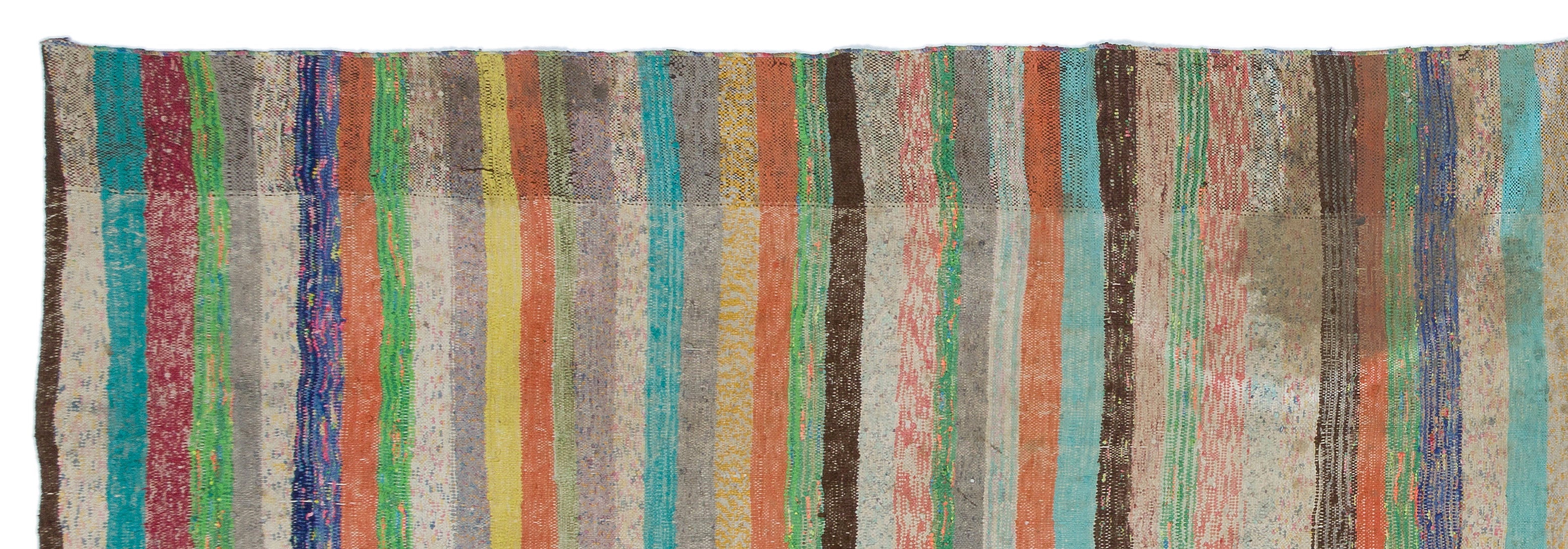 Girit Beige Striped Wool Handmade Area Rug 4'6" x 13'7"
