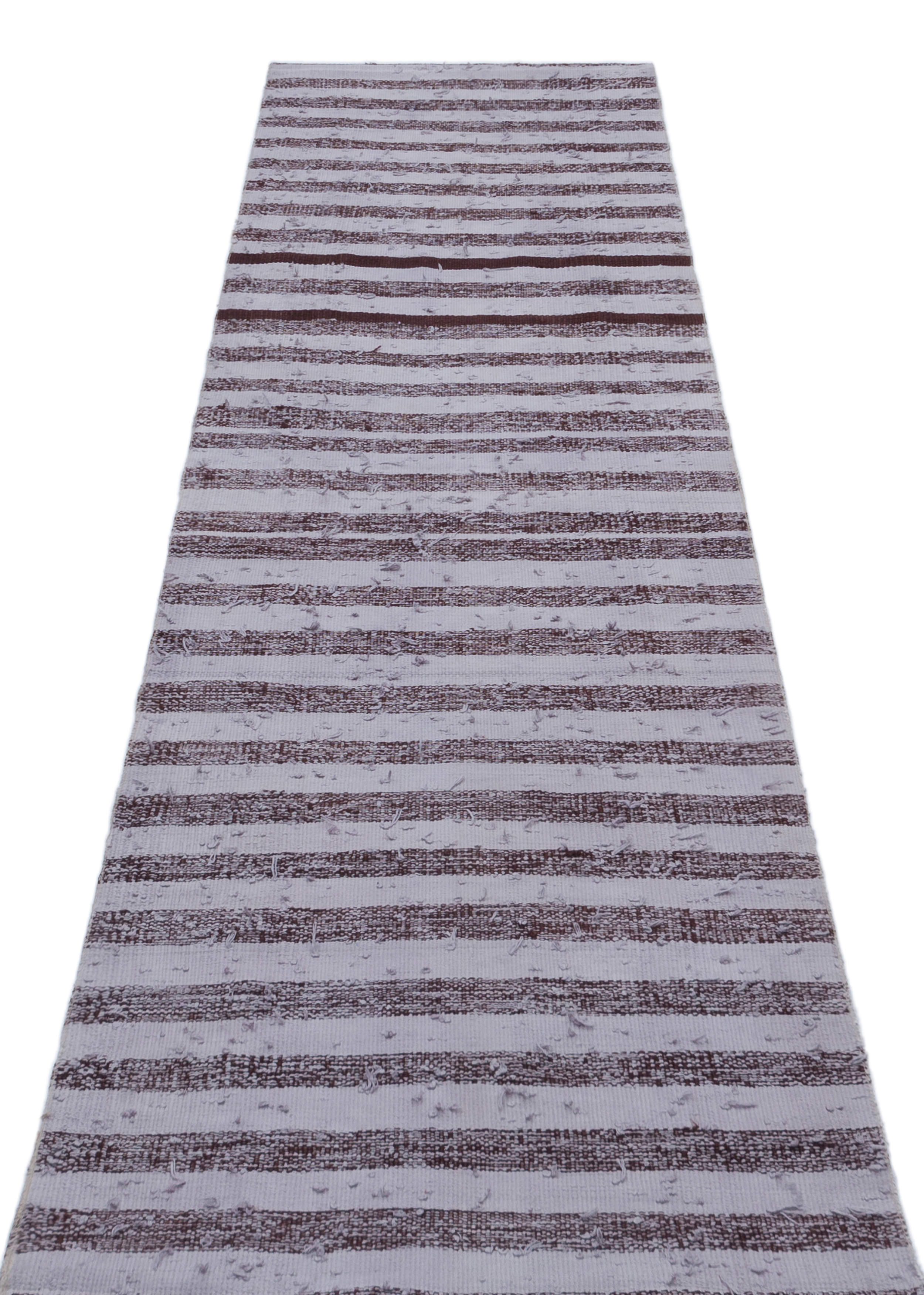 Girit Purple Striped Wool Handmade Area Rug 2'4" x 8'0"