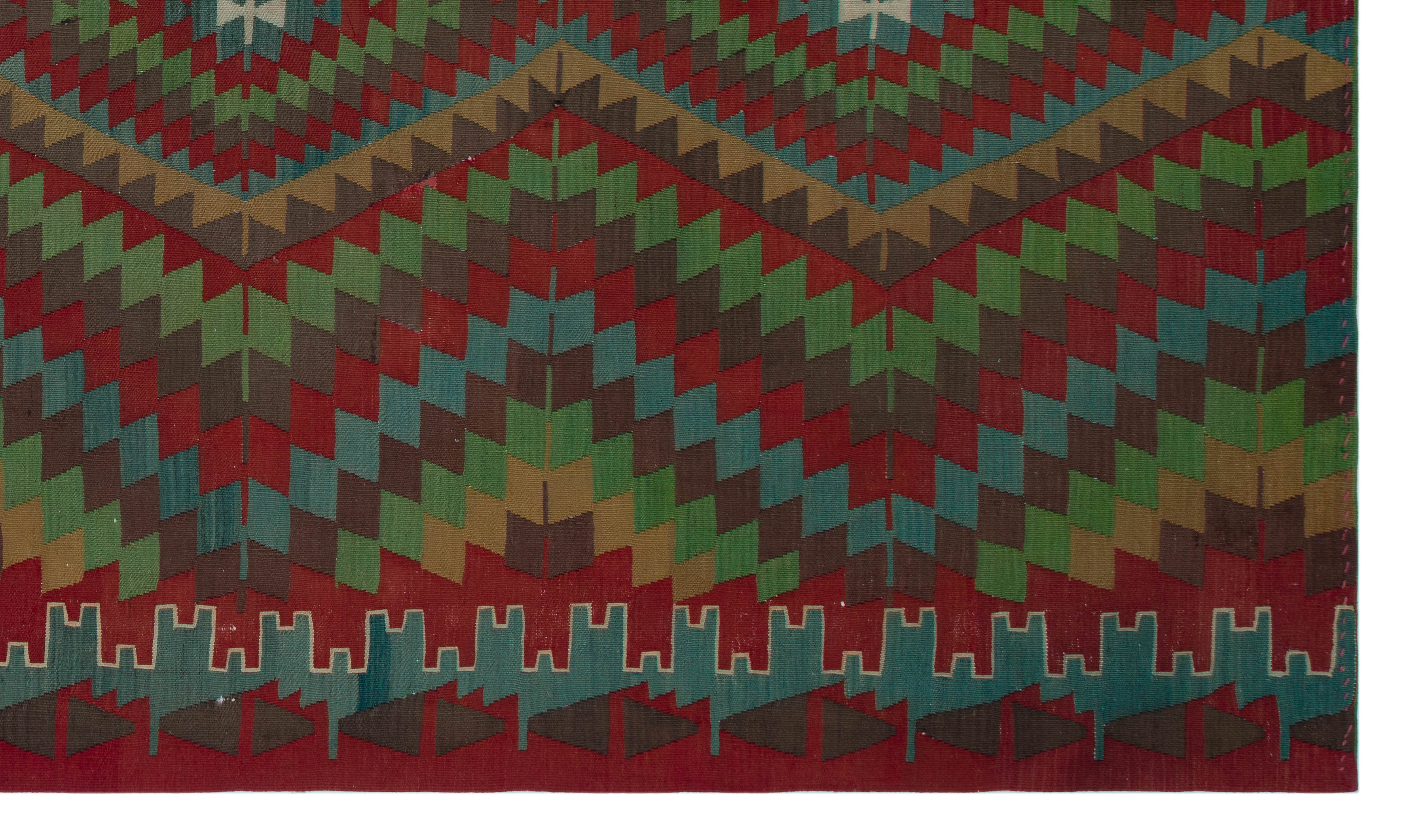 Girit Brown Geometric Wool Handmade Area Rug 5'10" x 10'0"
