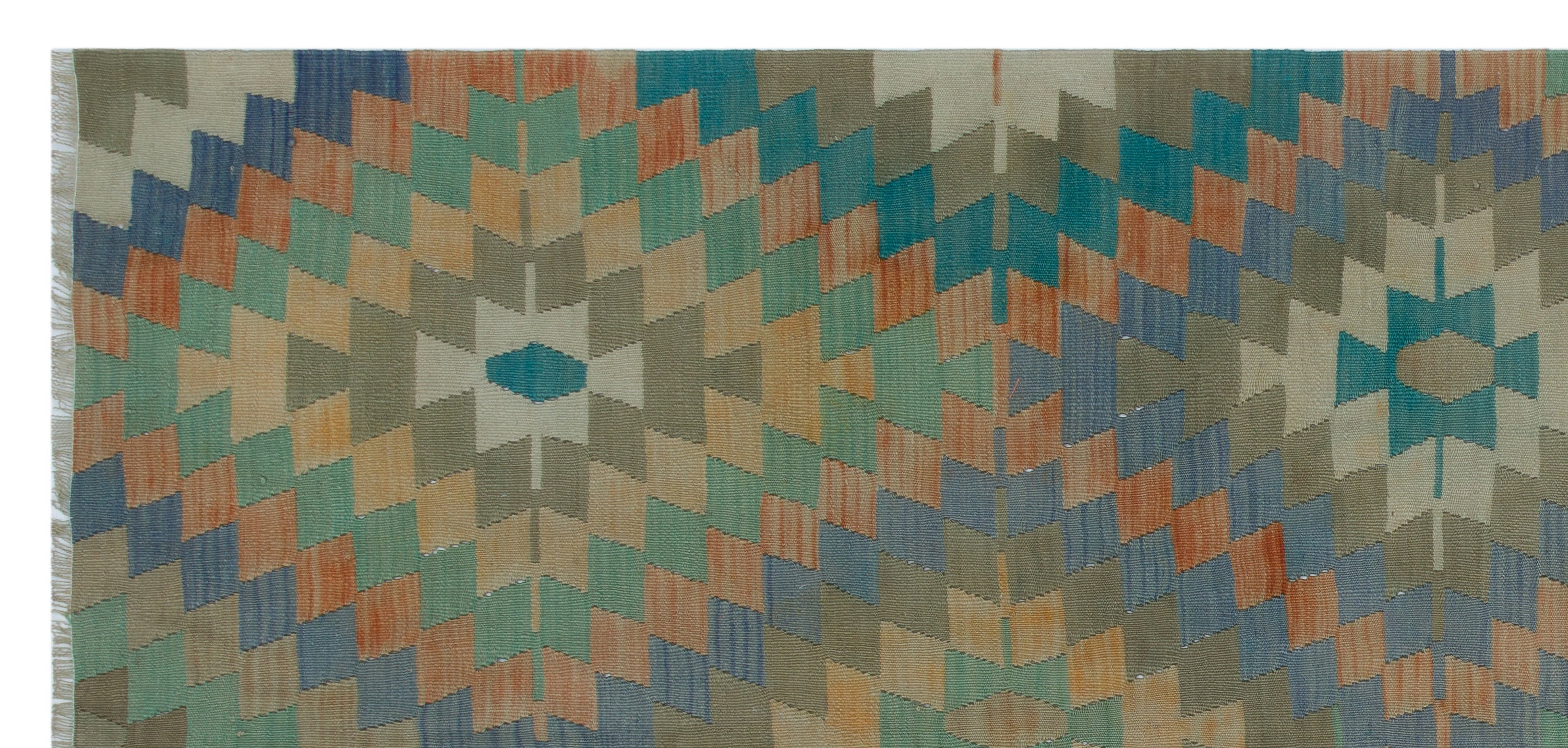 Girit Green Geometric Wool Handmade Area Rug 4'4" x 9'2"
