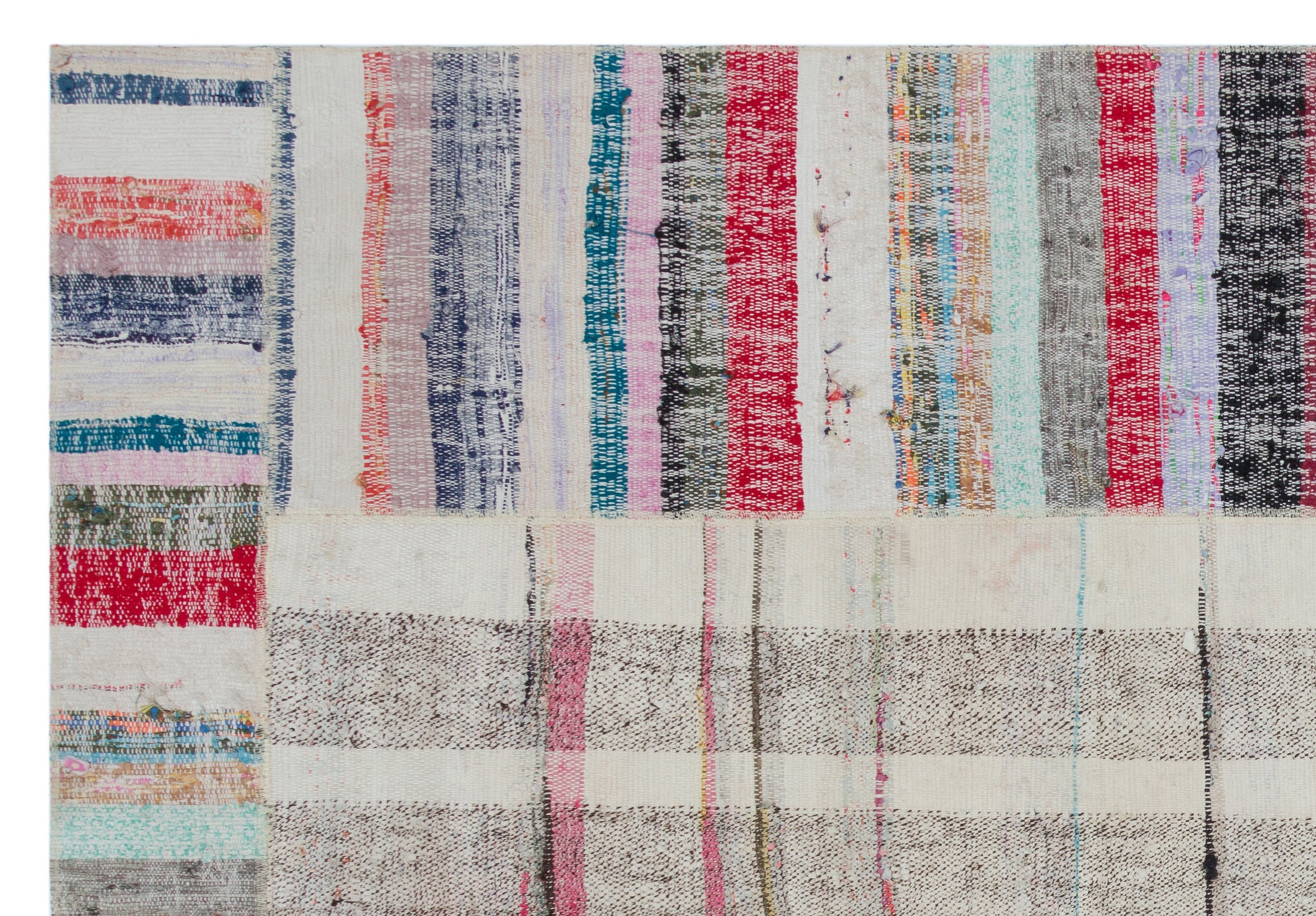 Teselya Beige Striped Wool Handmade Area Rug 5'3" x 7'7"