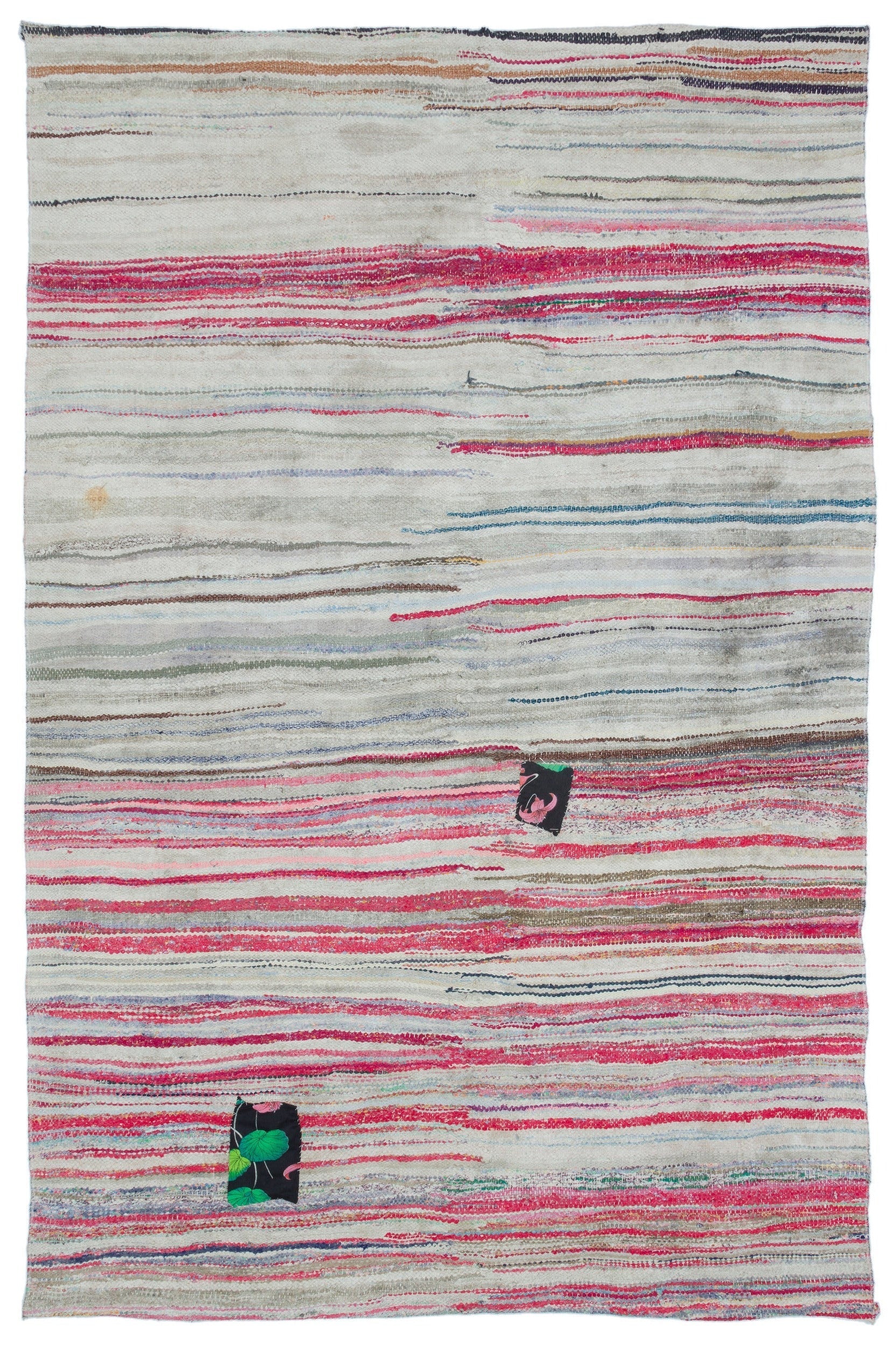 Girit Beige Striped Wool Handmade Area Rug 5'1" x 7'9"