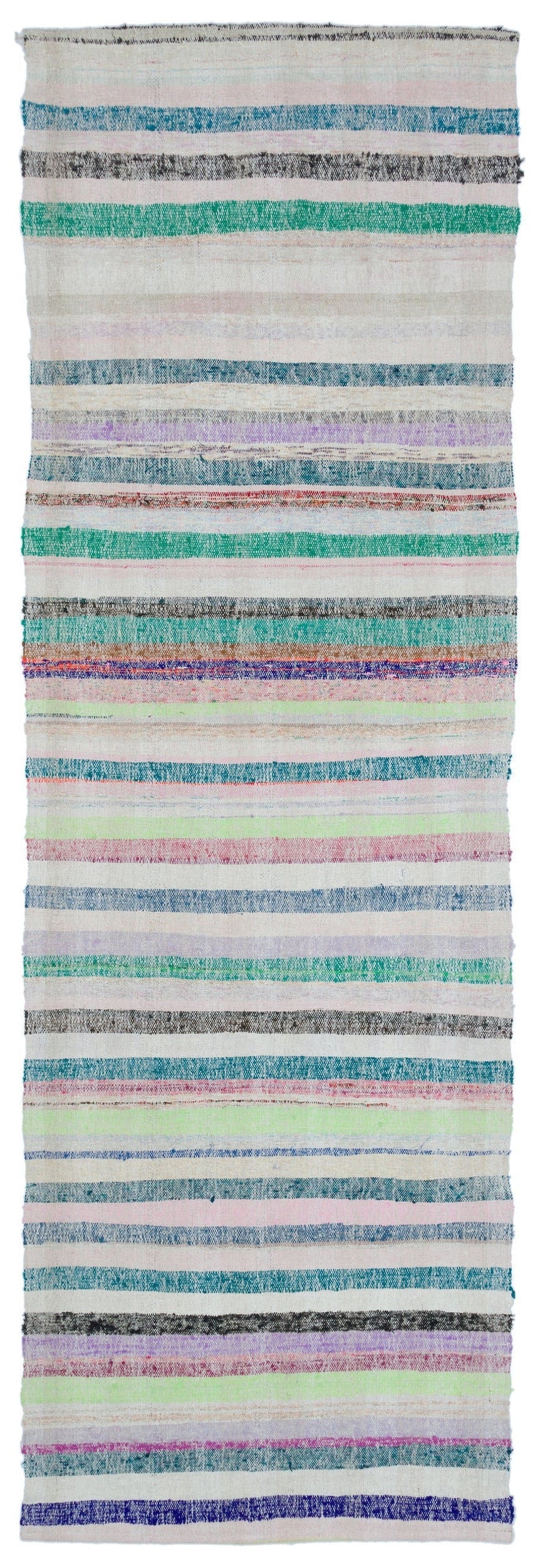 Girit Beige Striped Wool Handmade Area Rug 3'3" x 9'11"