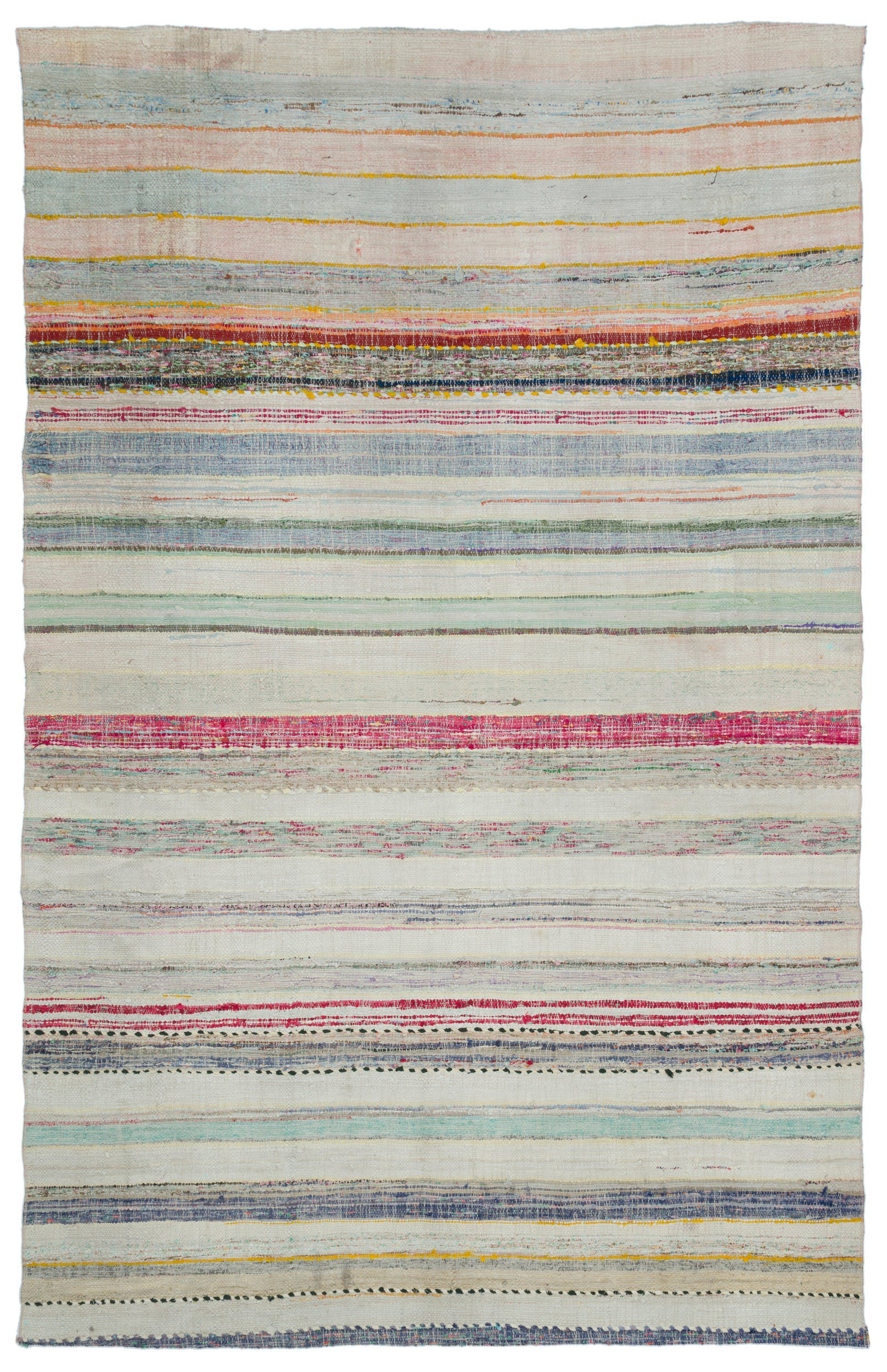 Girit Beige Striped Wool Handmade Area Rug 6'5" x 9'9"