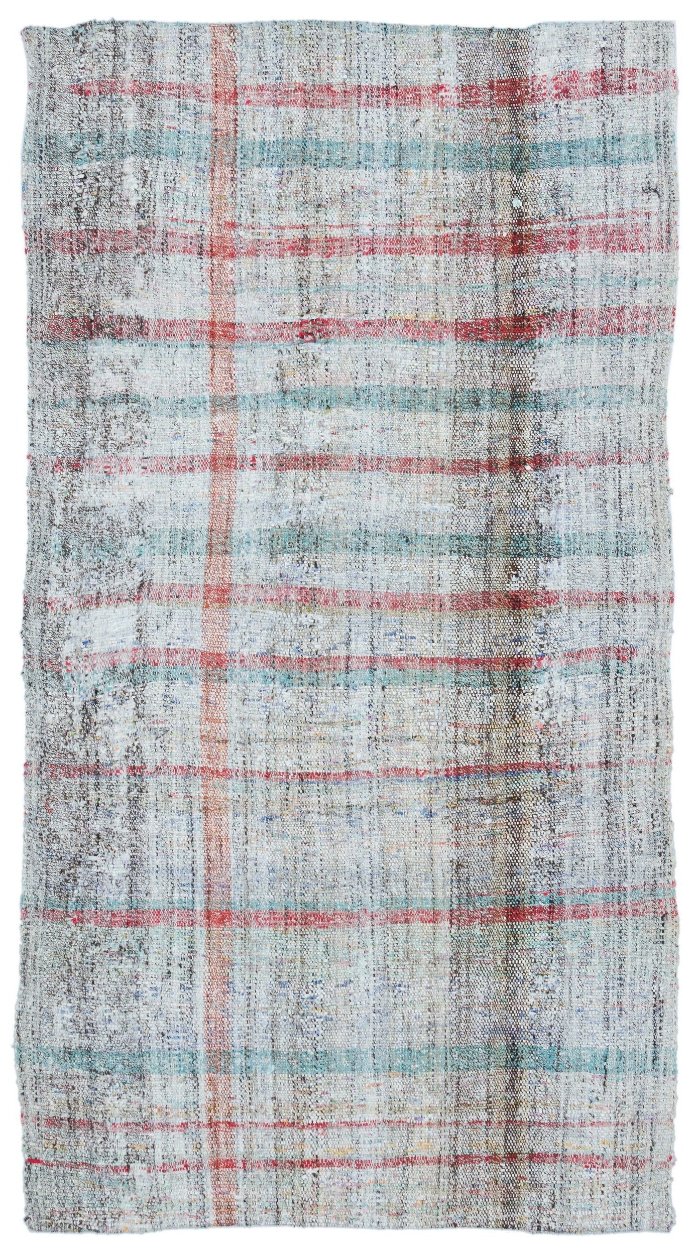 Girit White Striped Wool Handmade Area Rug 3'10" x 6'11"