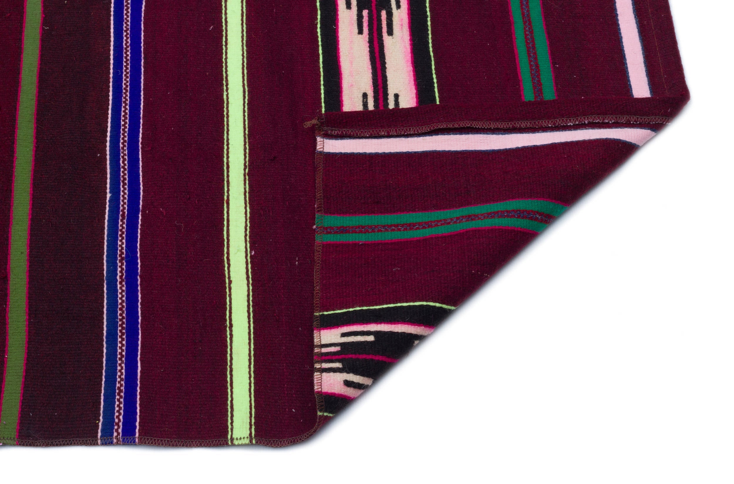 Girit Purple Striped Wool Handmade Area Rug 4'3" x 6'2"