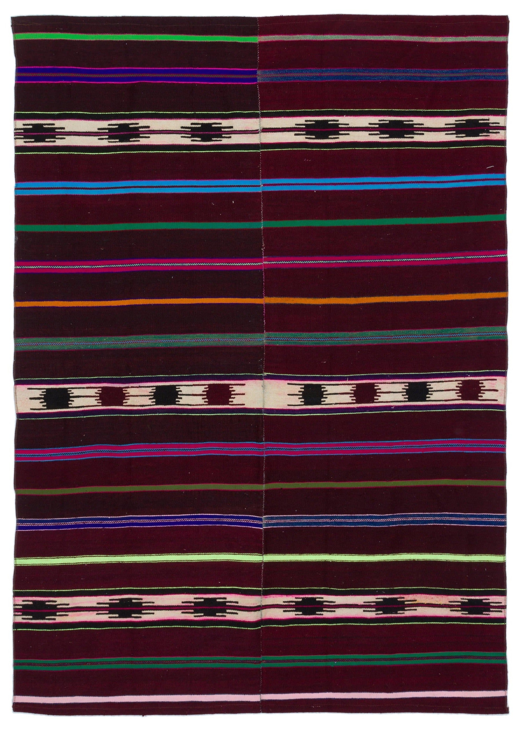 Girit Purple Striped Wool Handmade Area Rug 4'3" x 6'2"