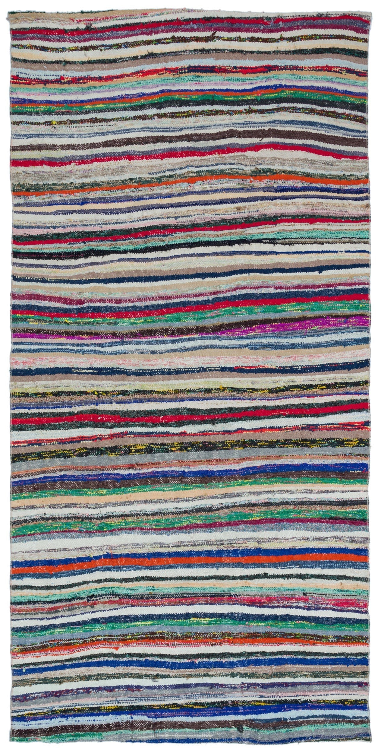 Girit Beige Striped Wool Handmade Area Rug 4'11" x 10'0"