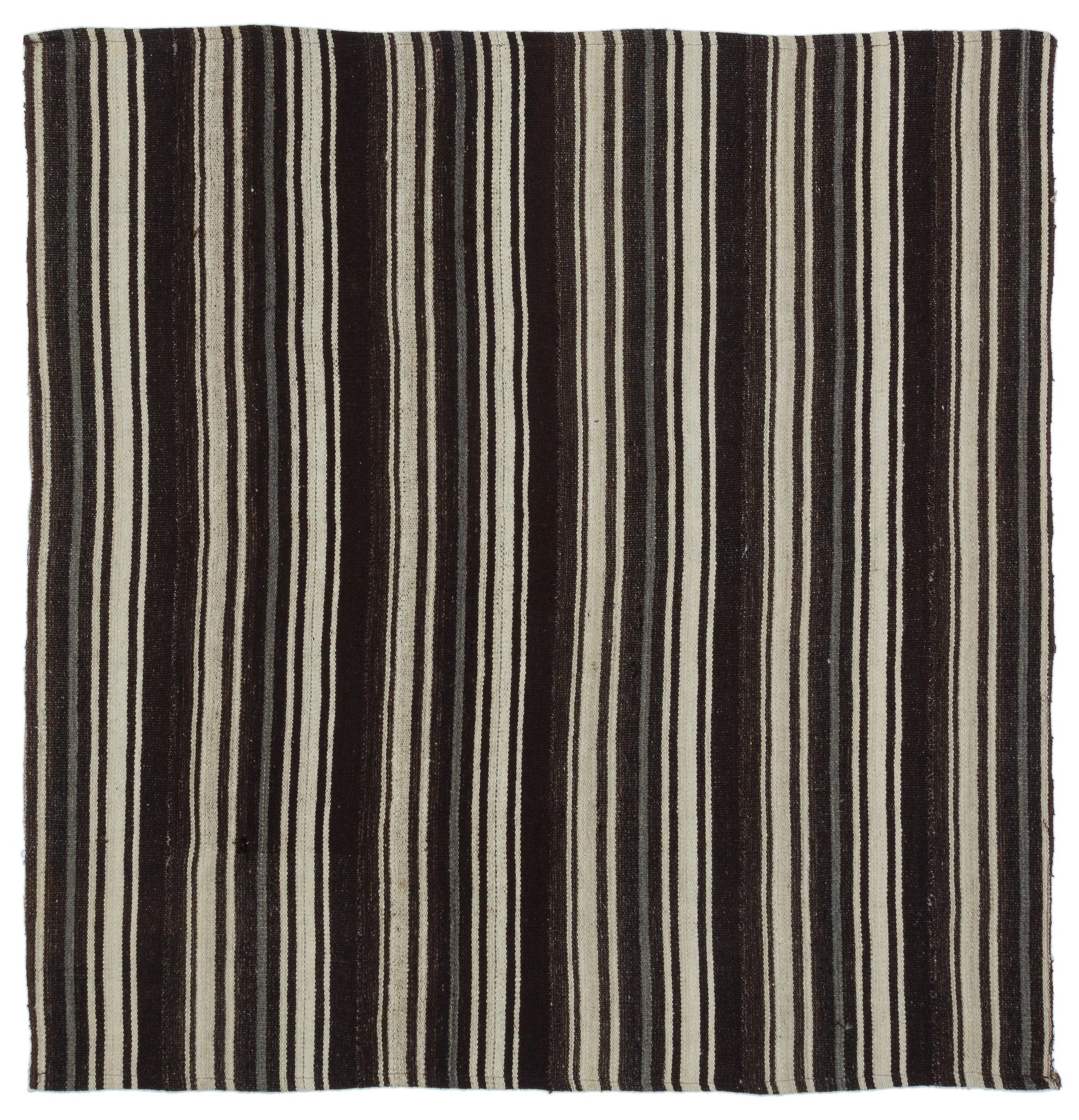 Girit Black Striped Wool Handmade Area Rug 4'10" x 5'0"