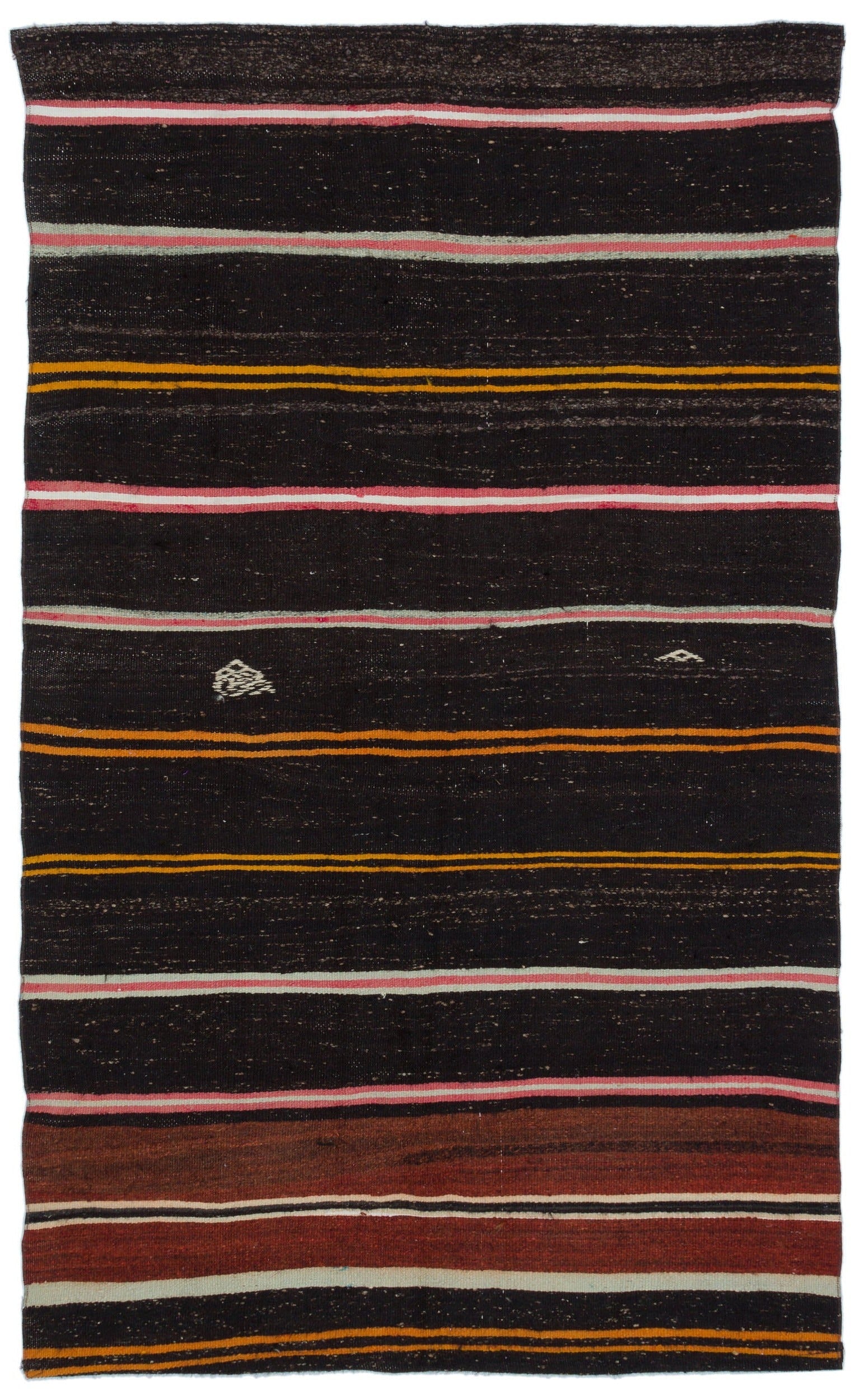 Girit Brown Striped Wool Handmade Area Rug 4'5" x 7'4"