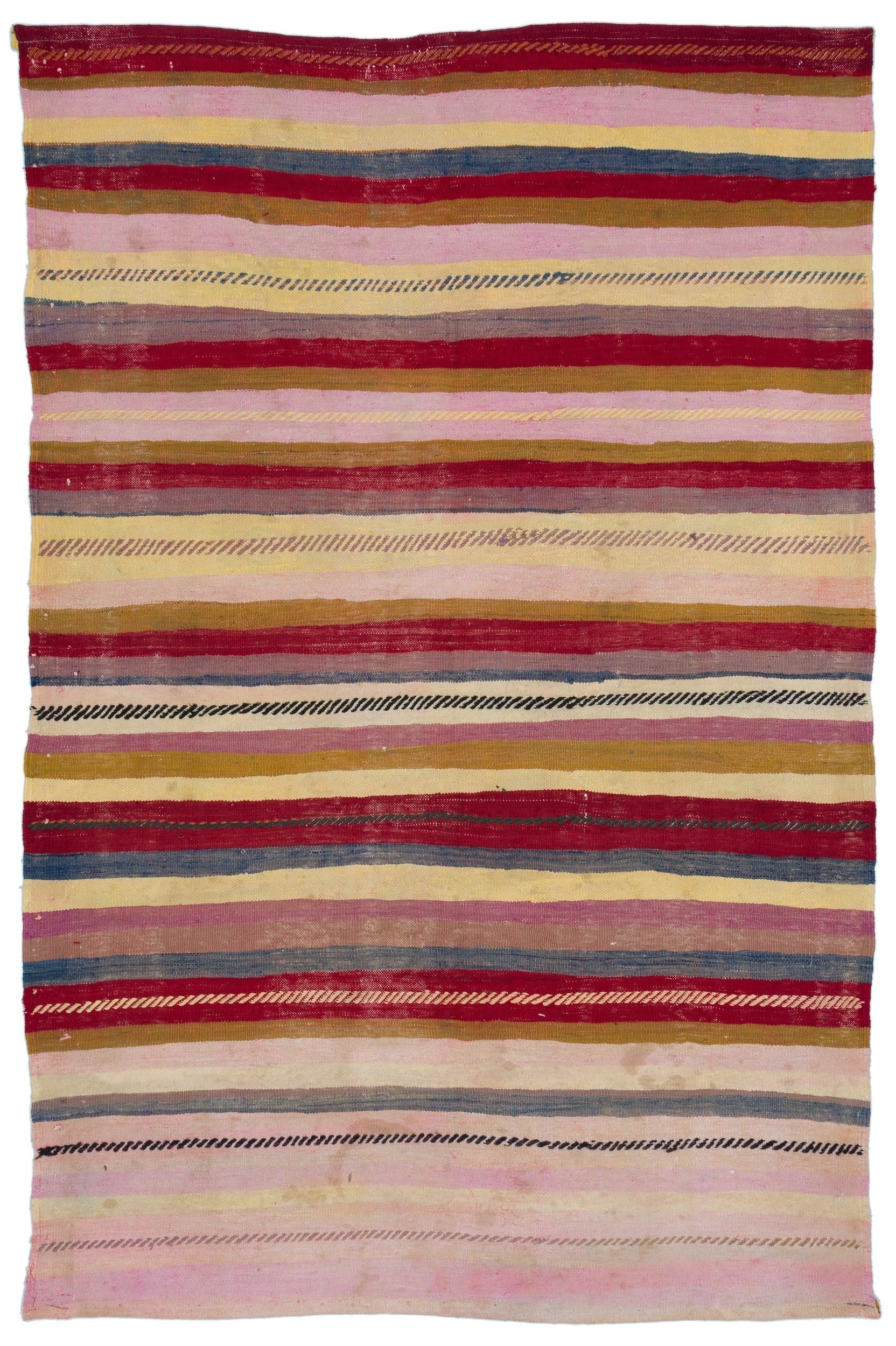 Girit Beige Striped Wool Handmade Area Rug 5'7" x 8'8"