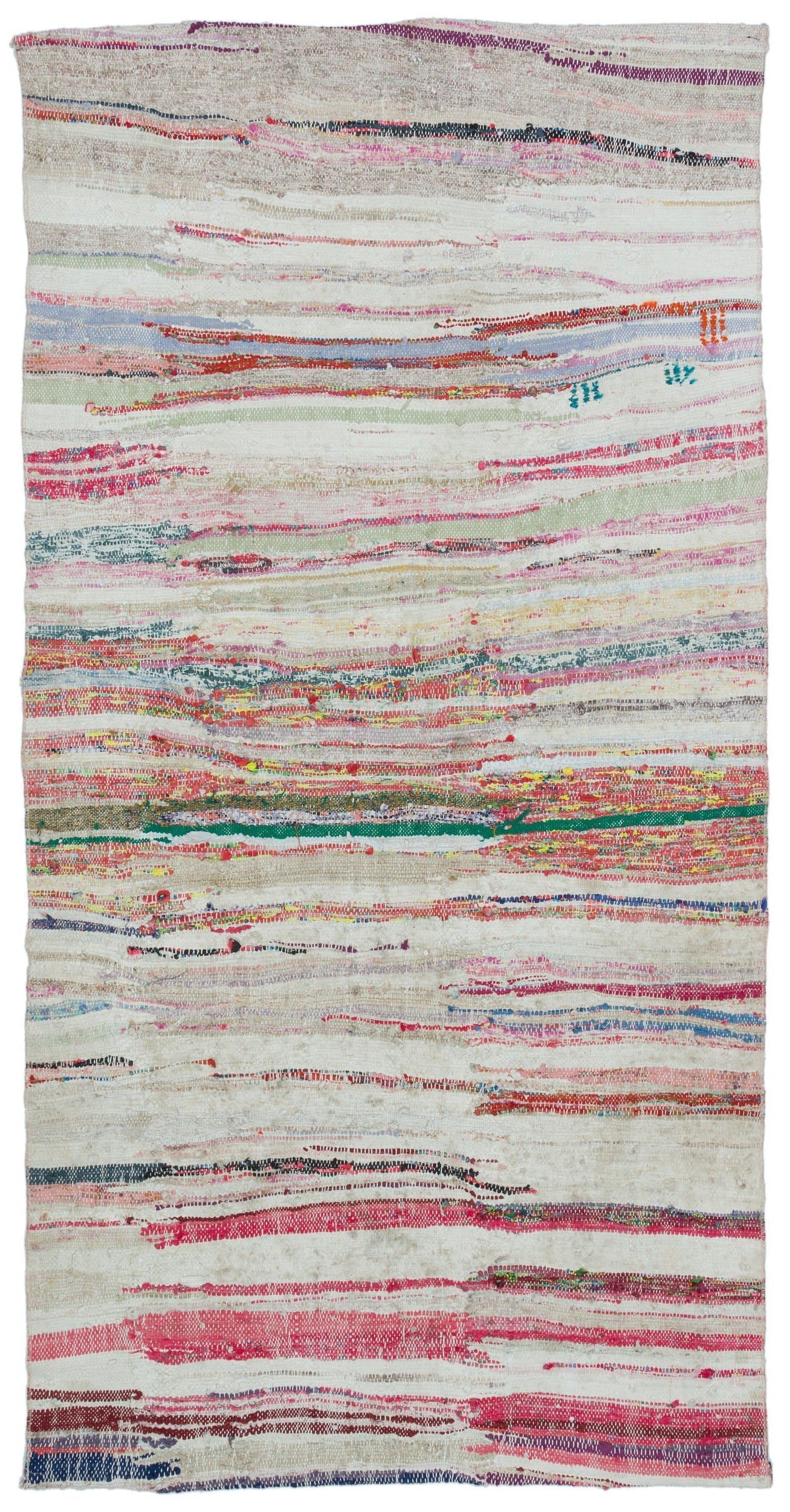 Girit Beige Striped Wool Handmade Area Rug 4'3" x 8'2"