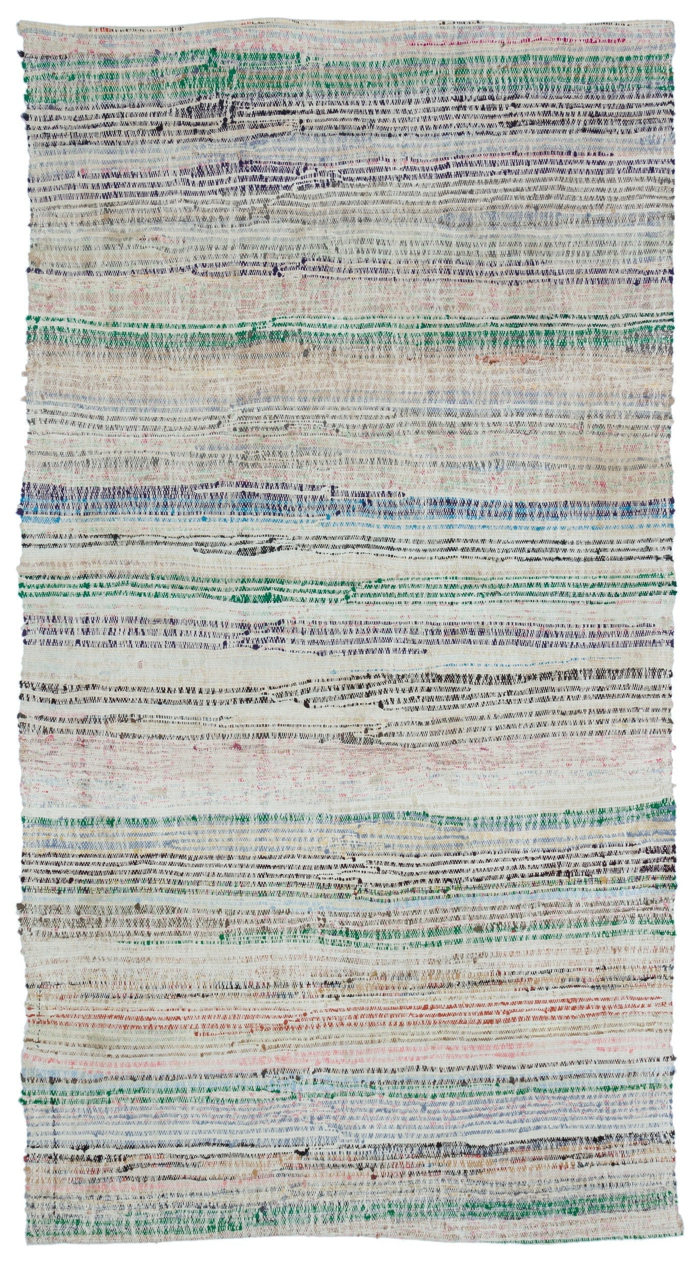 Girit Beige Striped Wool Handmade Area Rug 4'8" x 8'10"