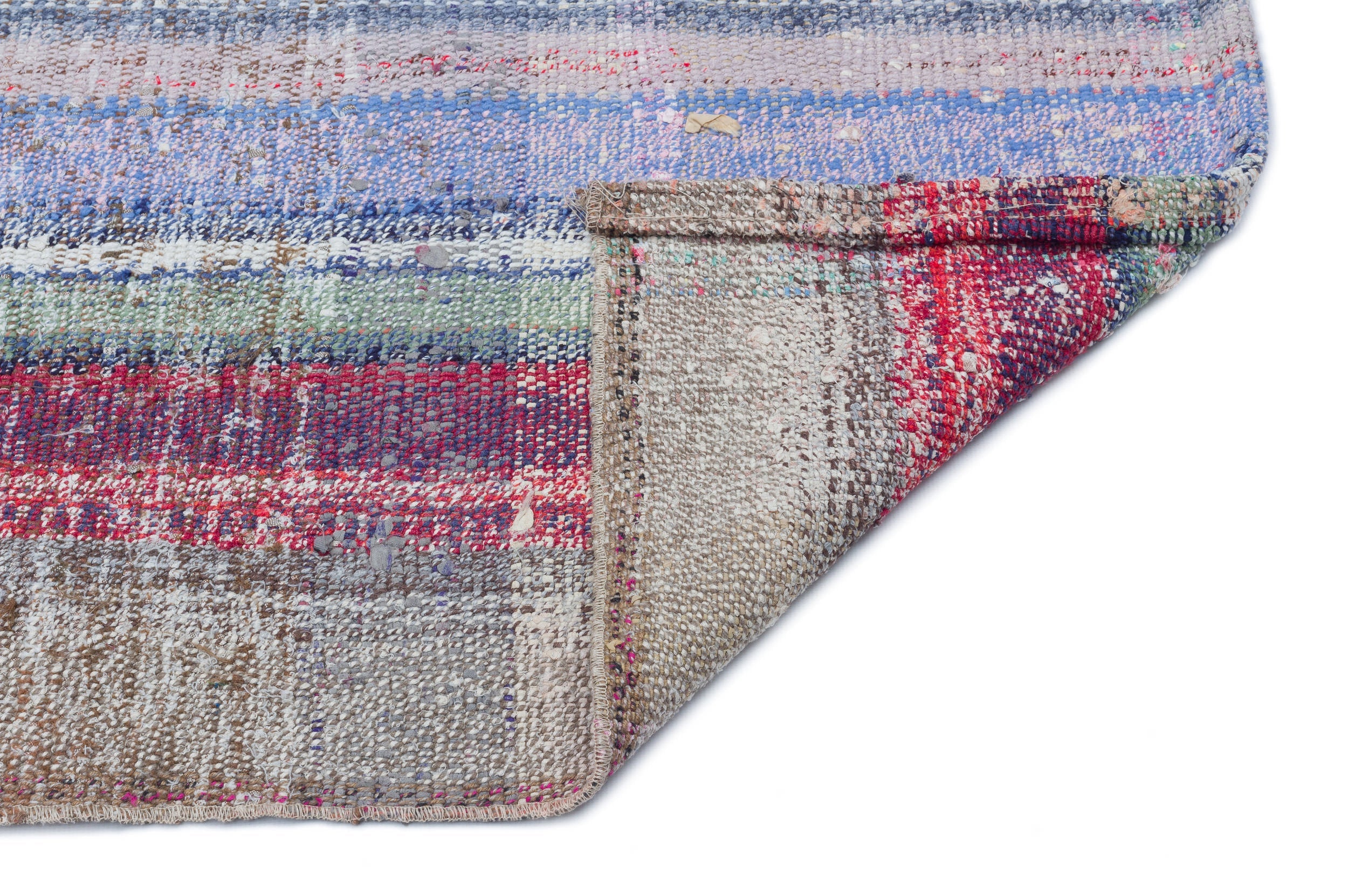 Girit Grey Striped Wool Handmade Area Rug 3'4" x 7'9"