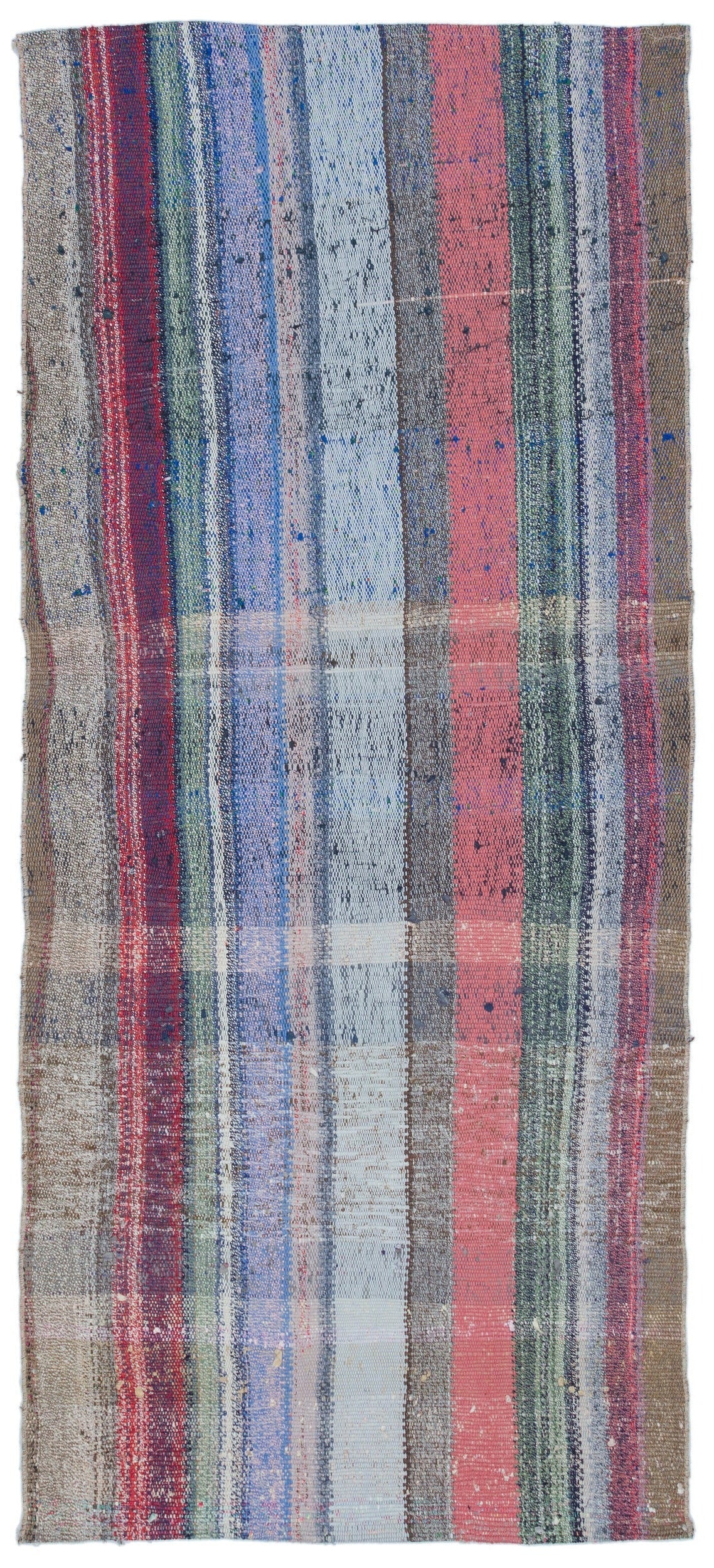 Girit Grey Striped Wool Handmade Area Rug 3'4" x 7'9"
