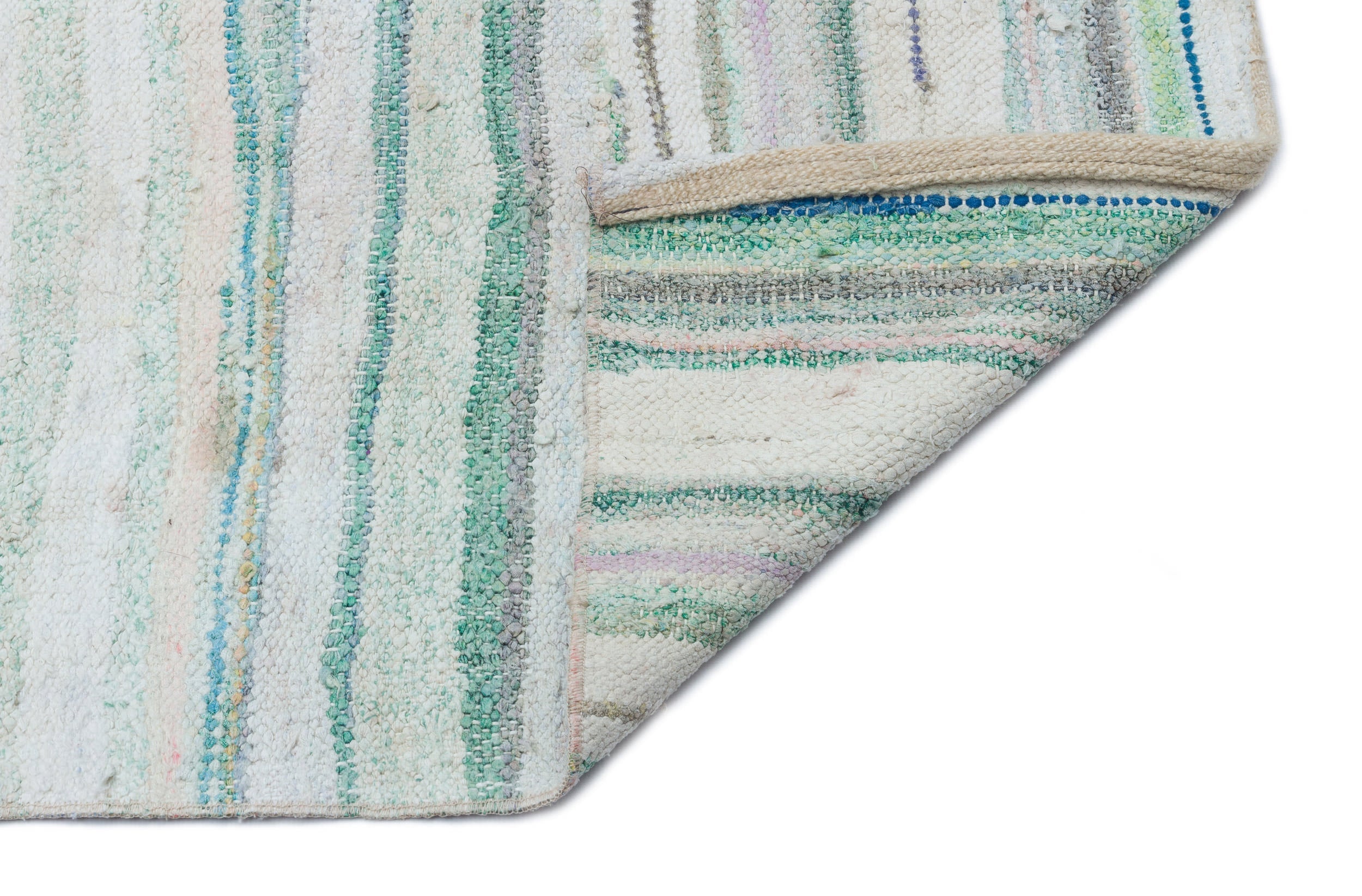 Girit Beige Striped Wool Handmade Area Rug 6'2" x 11'3"