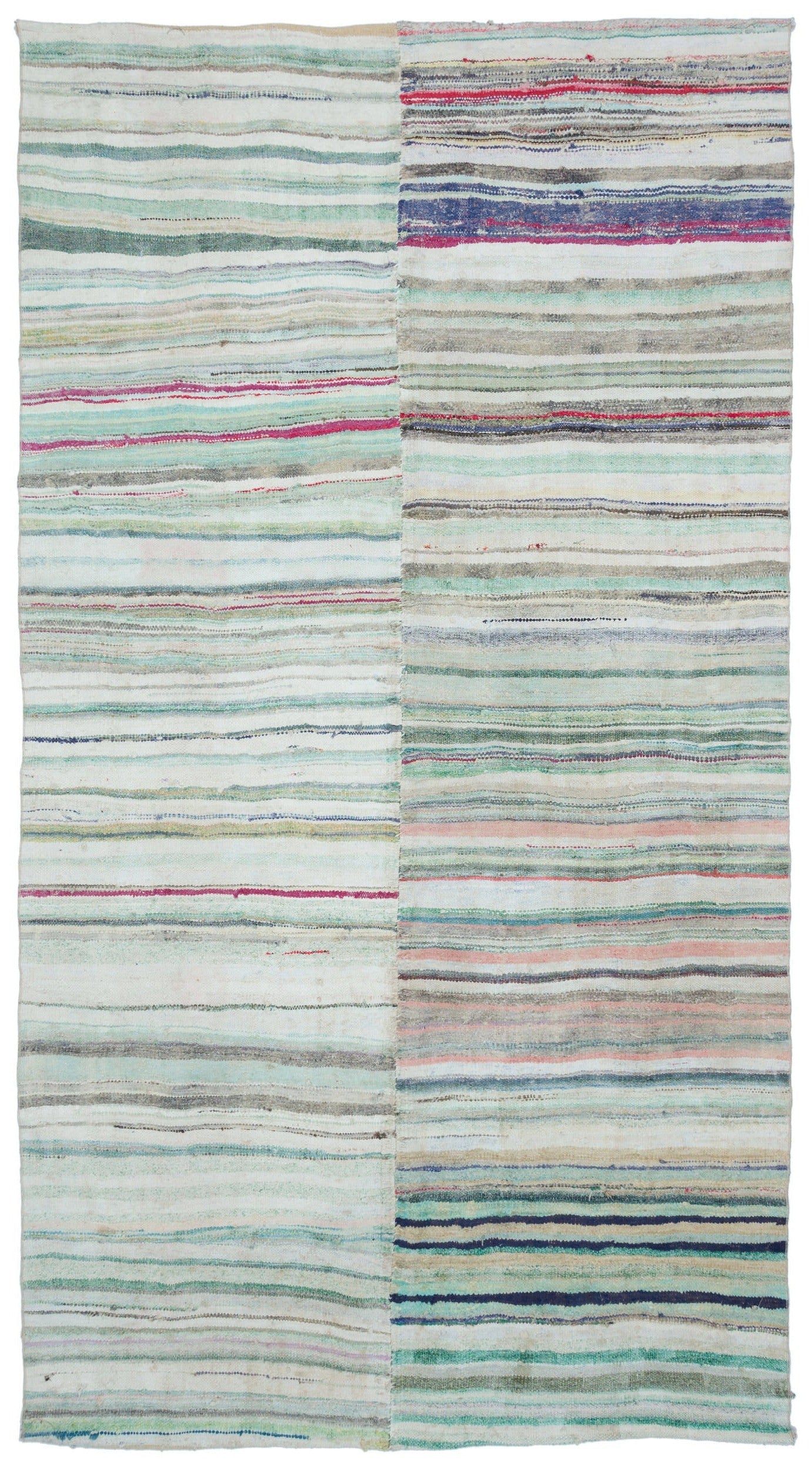 Girit Beige Striped Wool Handmade Area Rug 6'2" x 11'3"