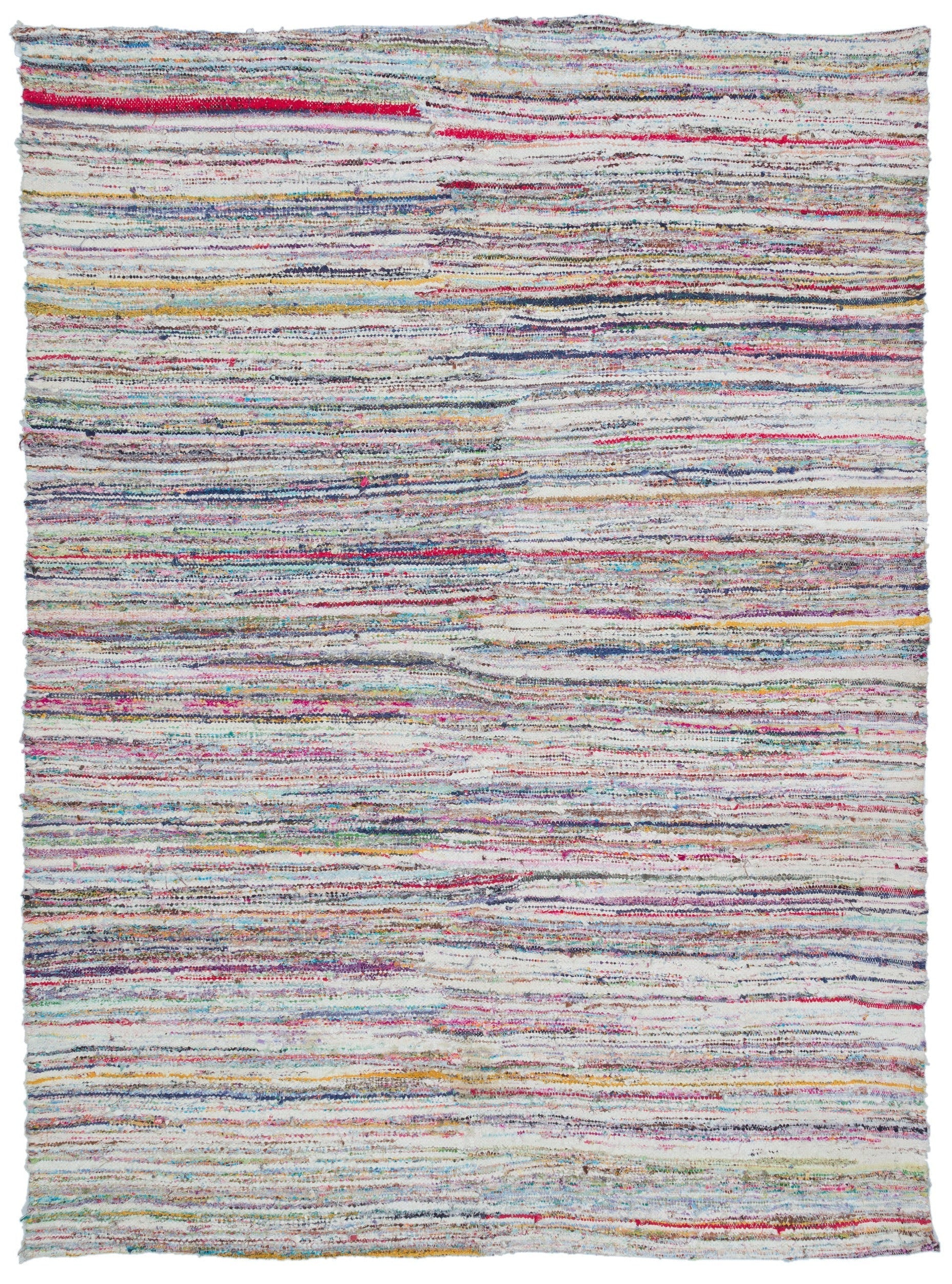 Girit Beige Striped Wool Handmade Area Rug 6'4" x 8'0"